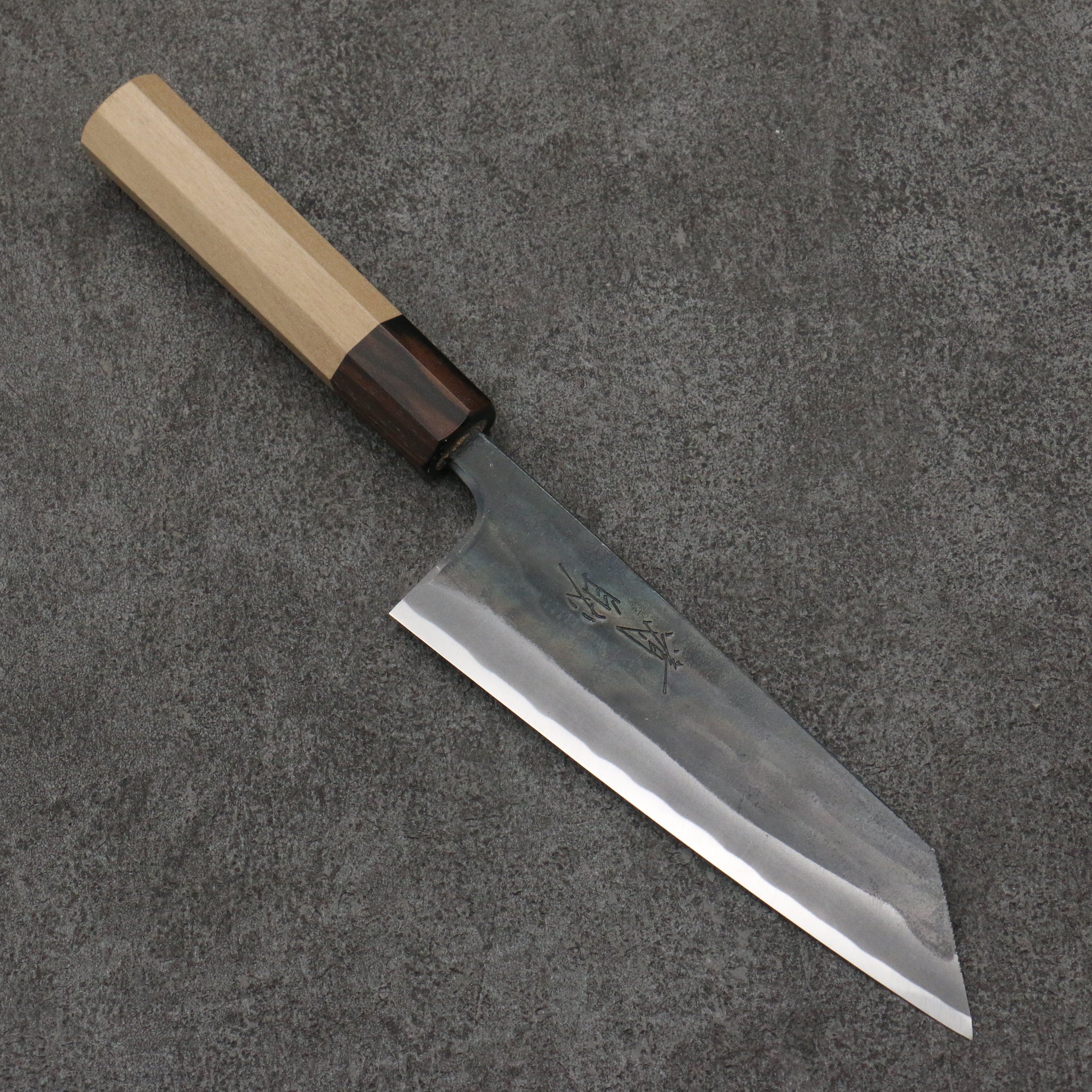 清助 超級青鋼 黑打 小文化刀 150mm 木蘭(口輪:黑檀) 握把 - 清助刃物