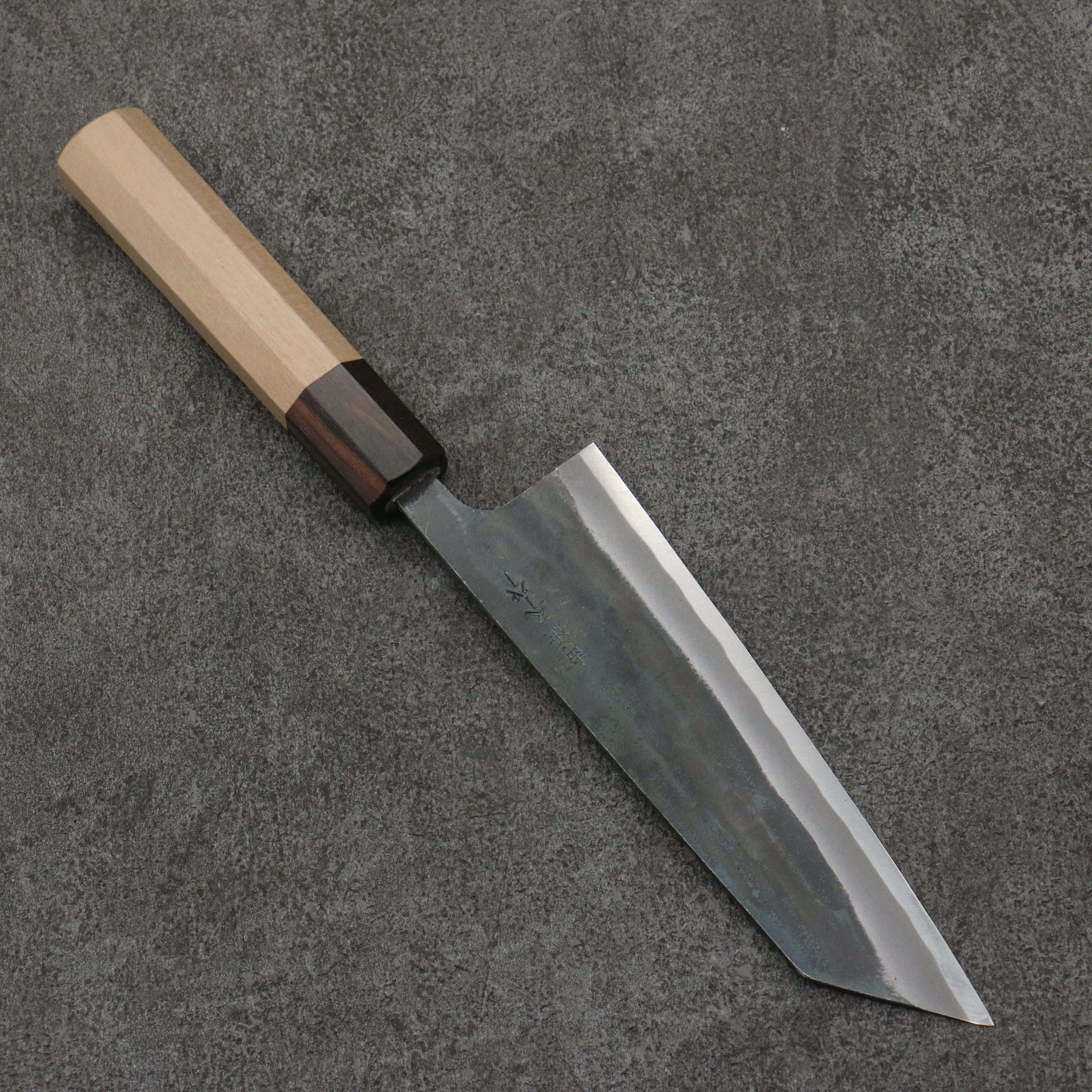 清助 超級青鋼 黑打 小文化刀 150mm 木蘭(口輪:黑檀) 握把 - 清助刃物