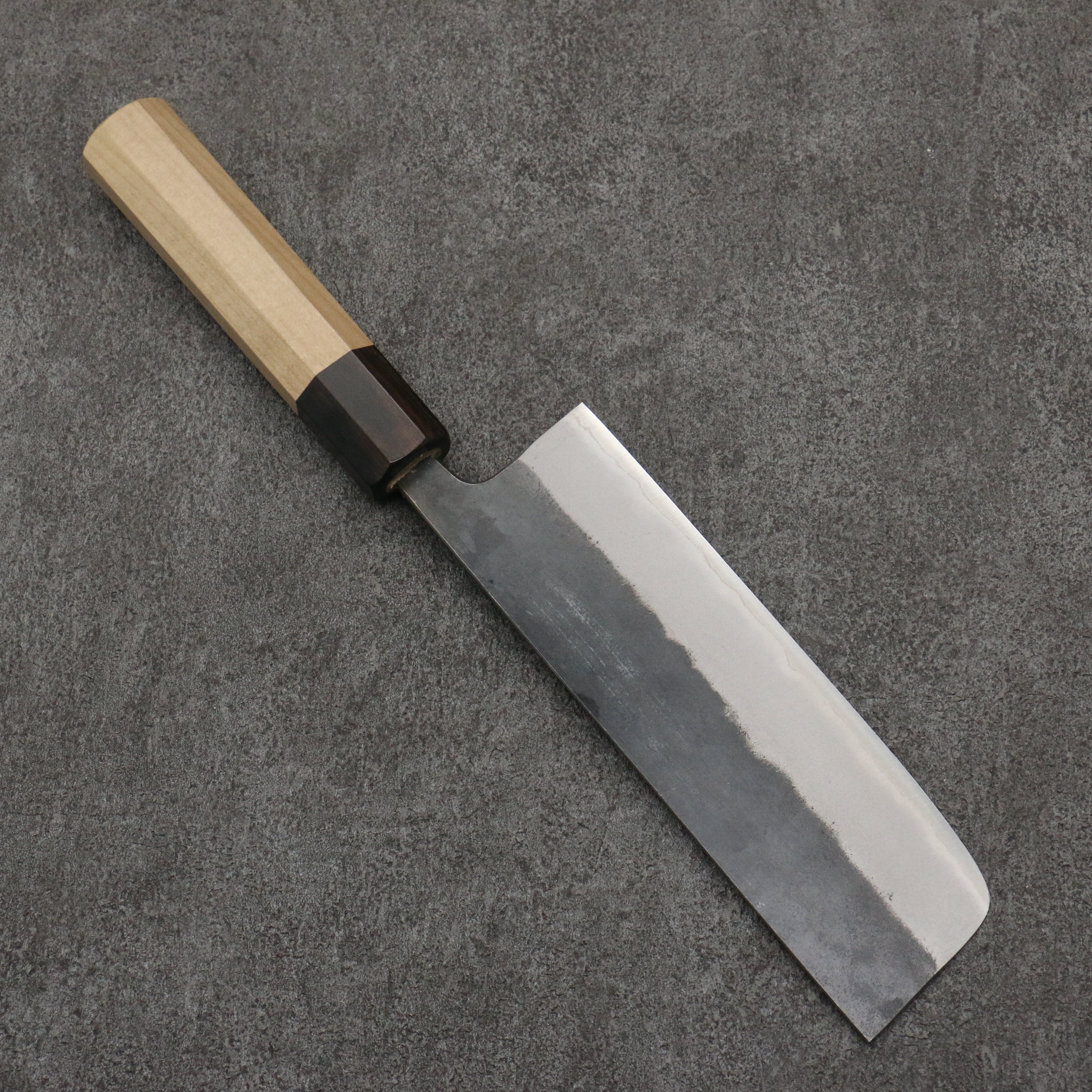 清助 青鋼二號 黑打 菜切 165mm 木蘭(口輪:黑檀) 握把 - 清助刃物