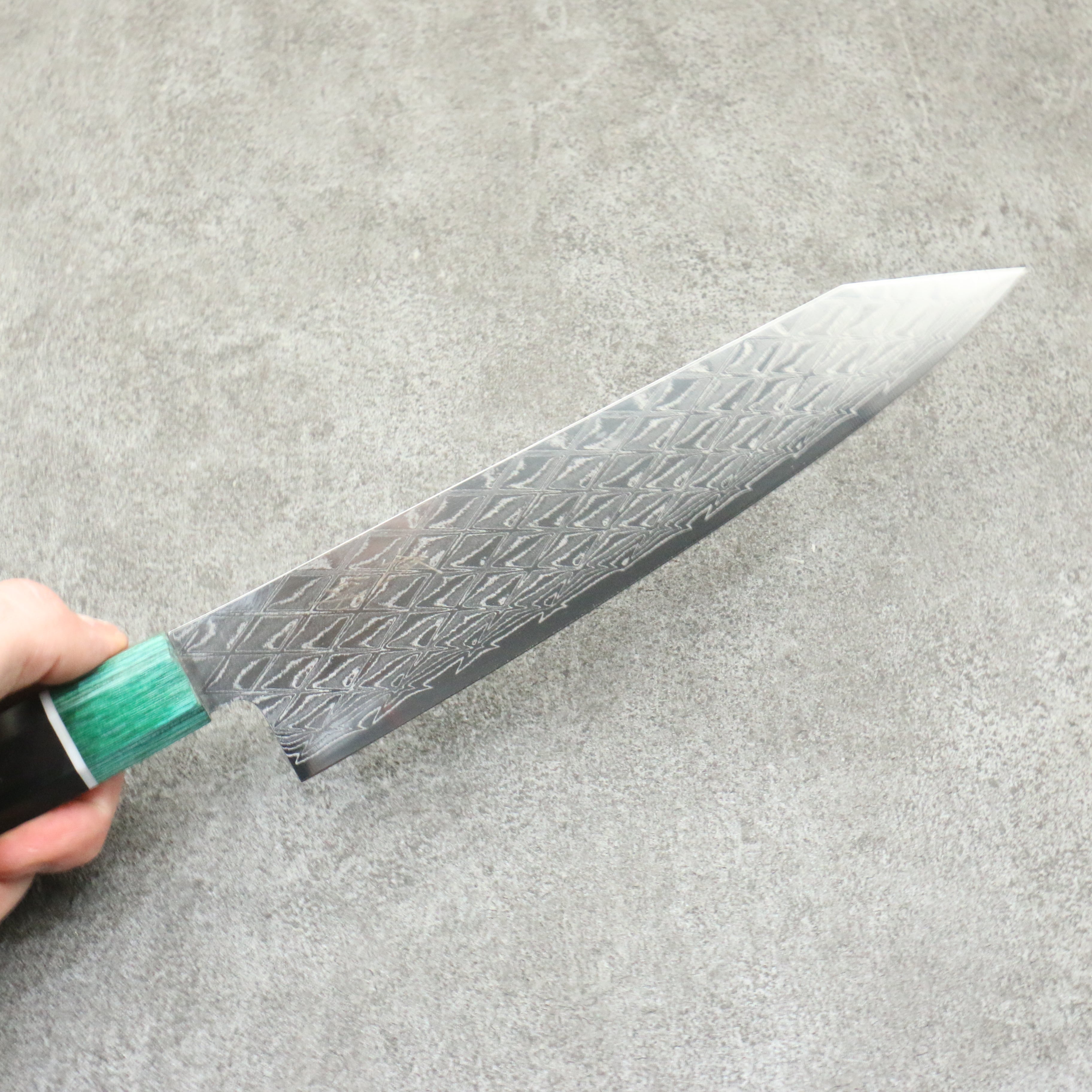 清助 AUS10 鏡面菱格紋 切付牛刀 210mm 黑合成木(口輪:綠合成木) 握把 - 清助刃物