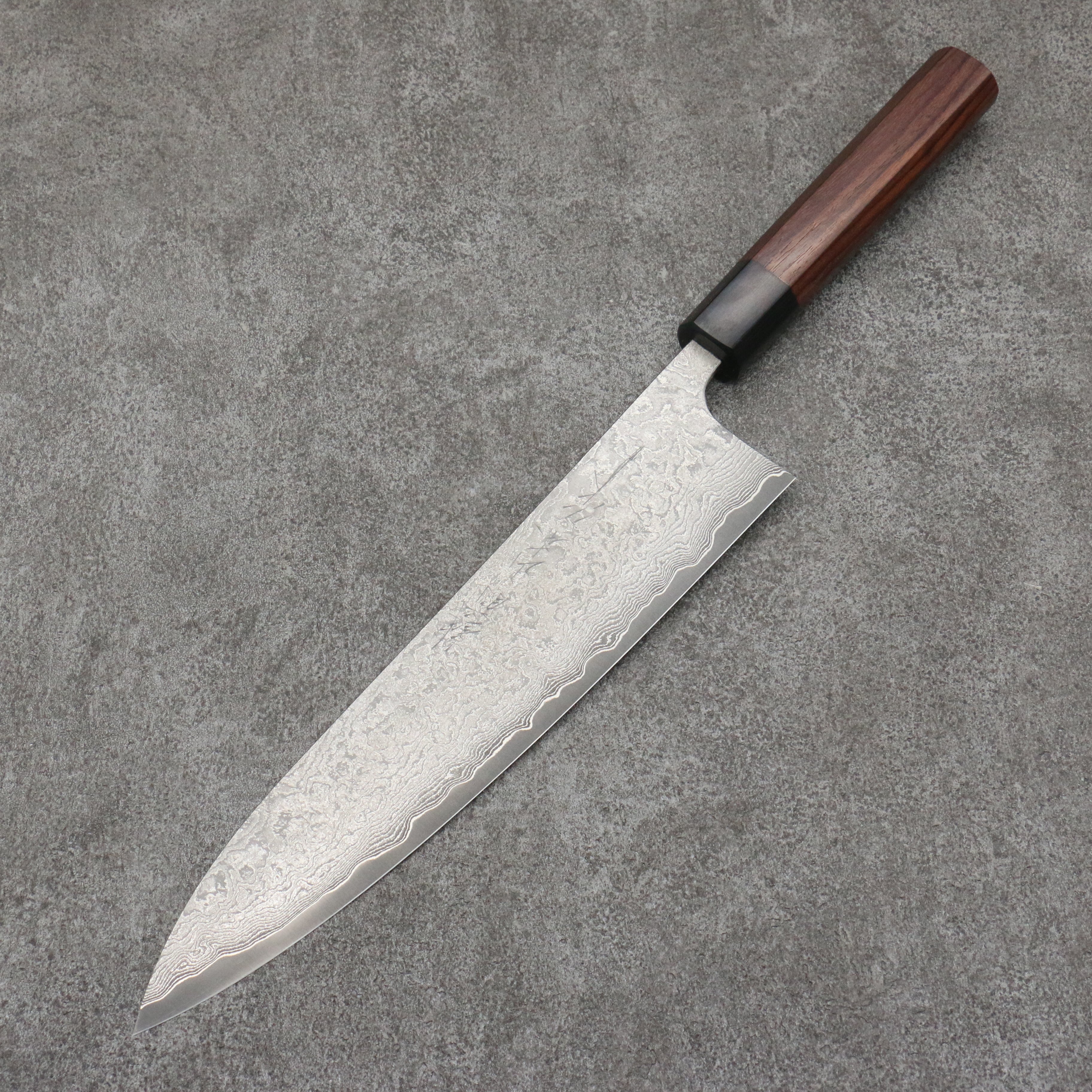山本 直 VG10 黑色大馬士革紋 牛刀 日本刀 240mm 紫檀木 握把 - 清助刃物
