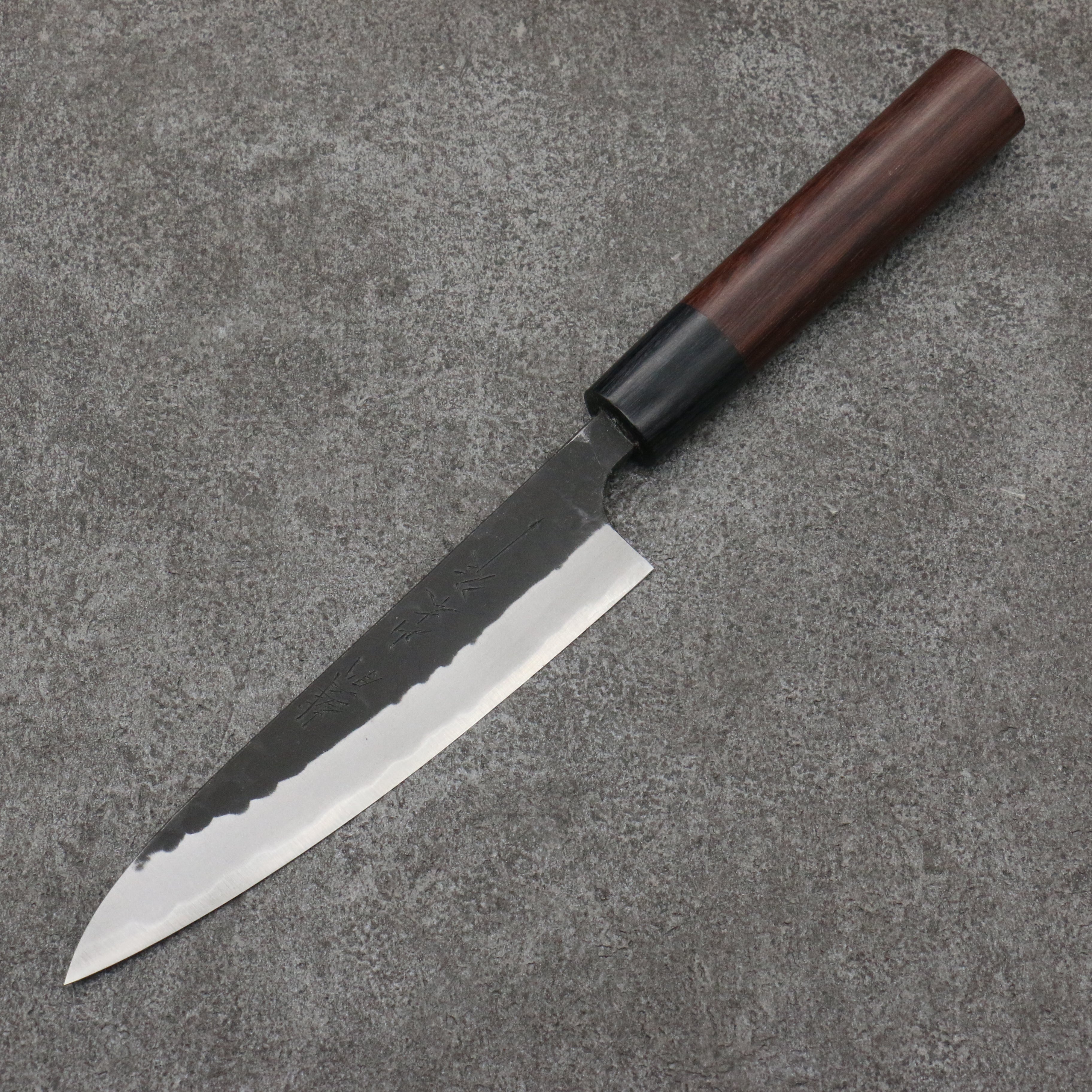 山本 直 青鋼 黑打 多用途小刀 日本刀 135mm 紫檀木(口輪:黑合成木) 握把 - 清助刃物