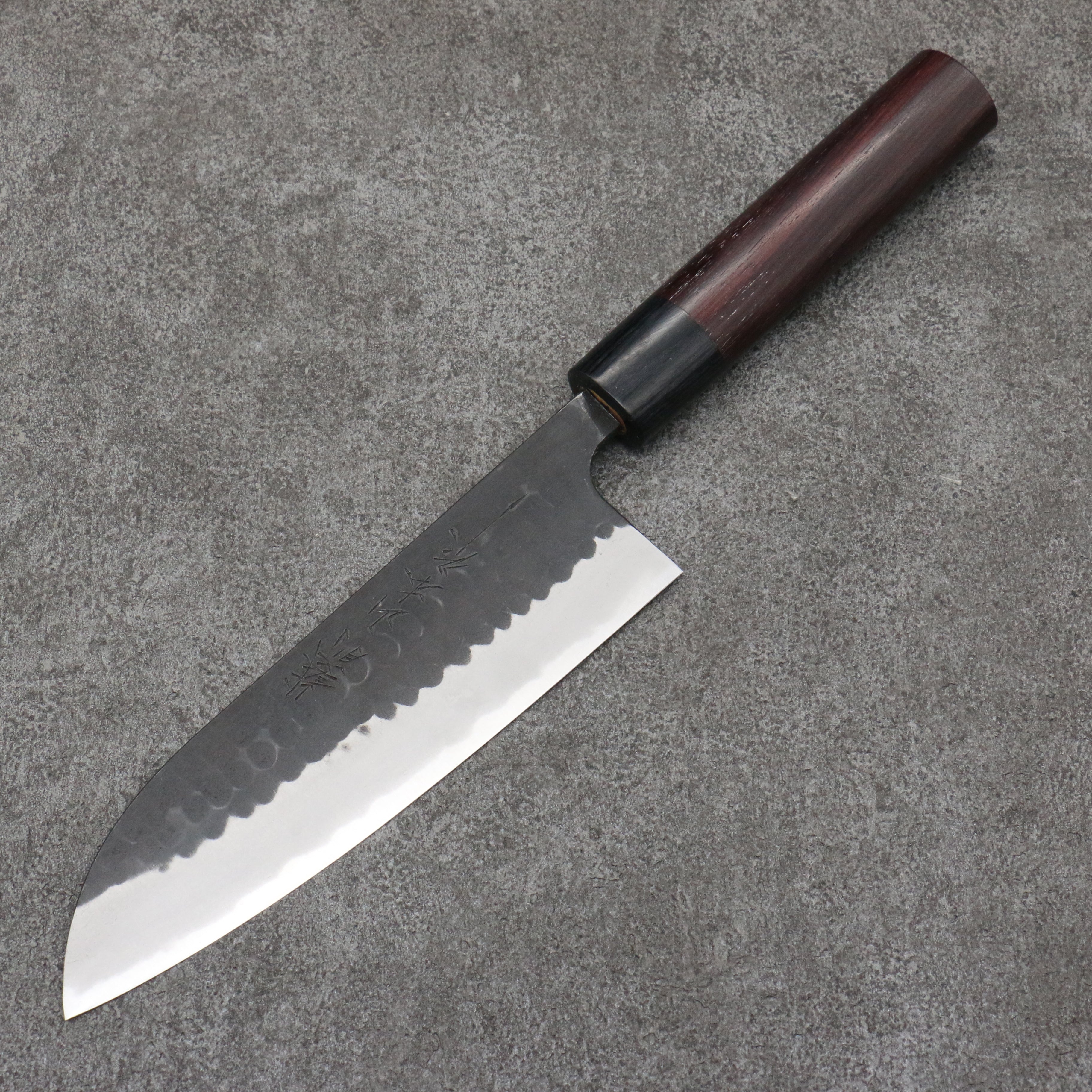 山本 直 青鋼 黑打 三德刀 日本刀 170mm 紫檀木(口輪:黑合成木) 握把 - 清助刃物