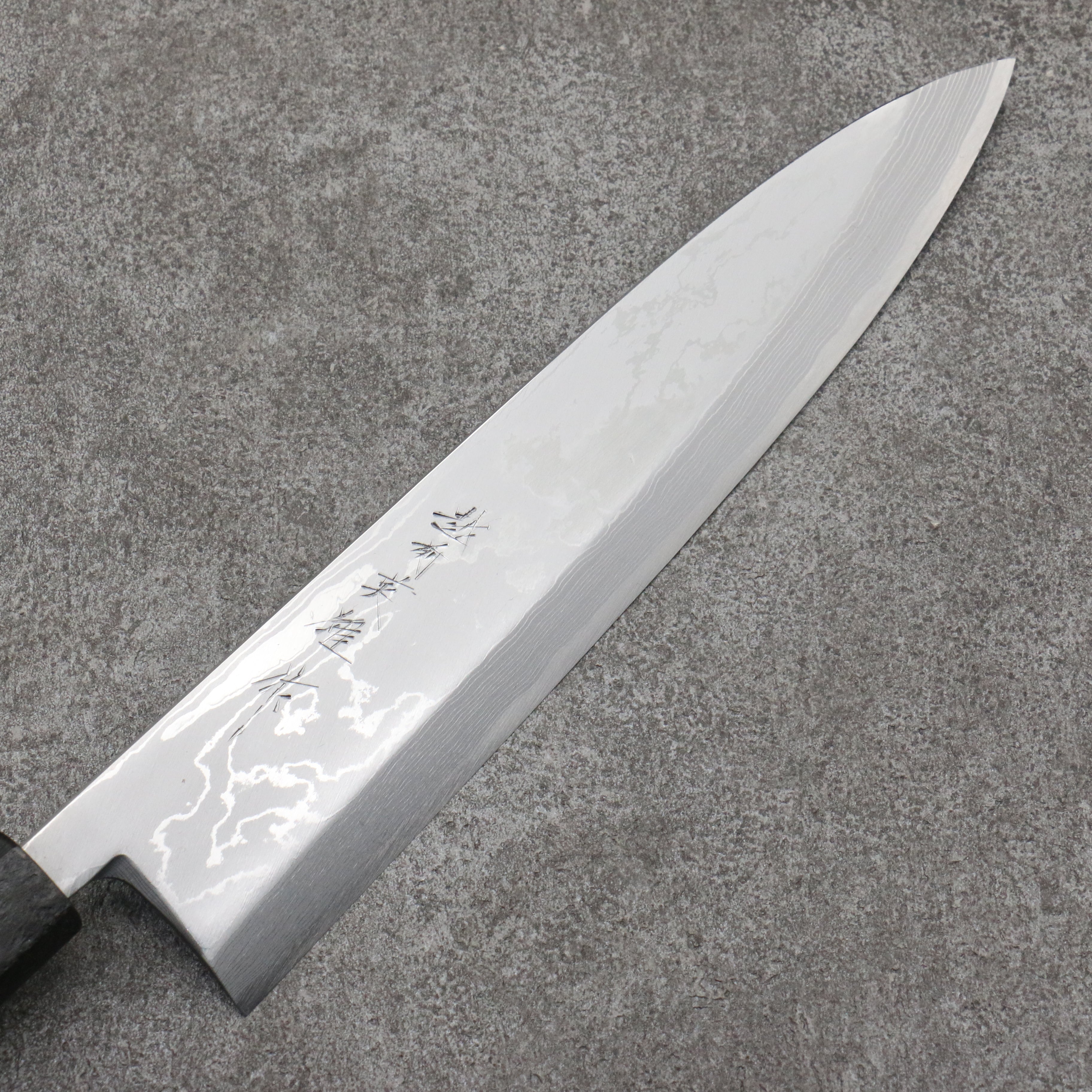 北岡 英雄 白鋼二號 大馬士革紋 身卸出刃 日本刀 240mm 黑色和紙捲 握把 - 清助刃物