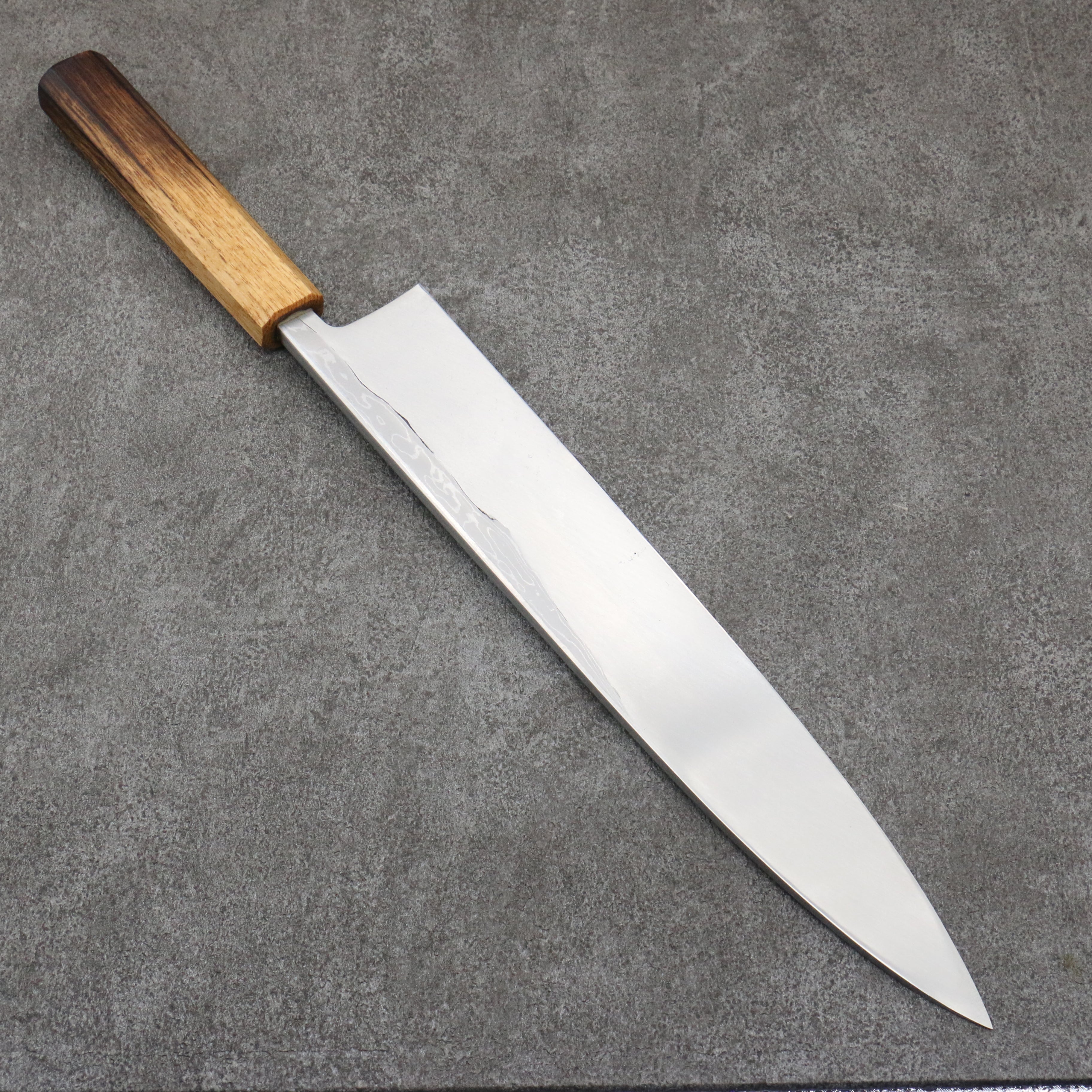 北岡 英雄 白鋼二號 大馬士革紋 身卸出刃 日本刀 300mm 燒櫟木 握把 - 清助刃物