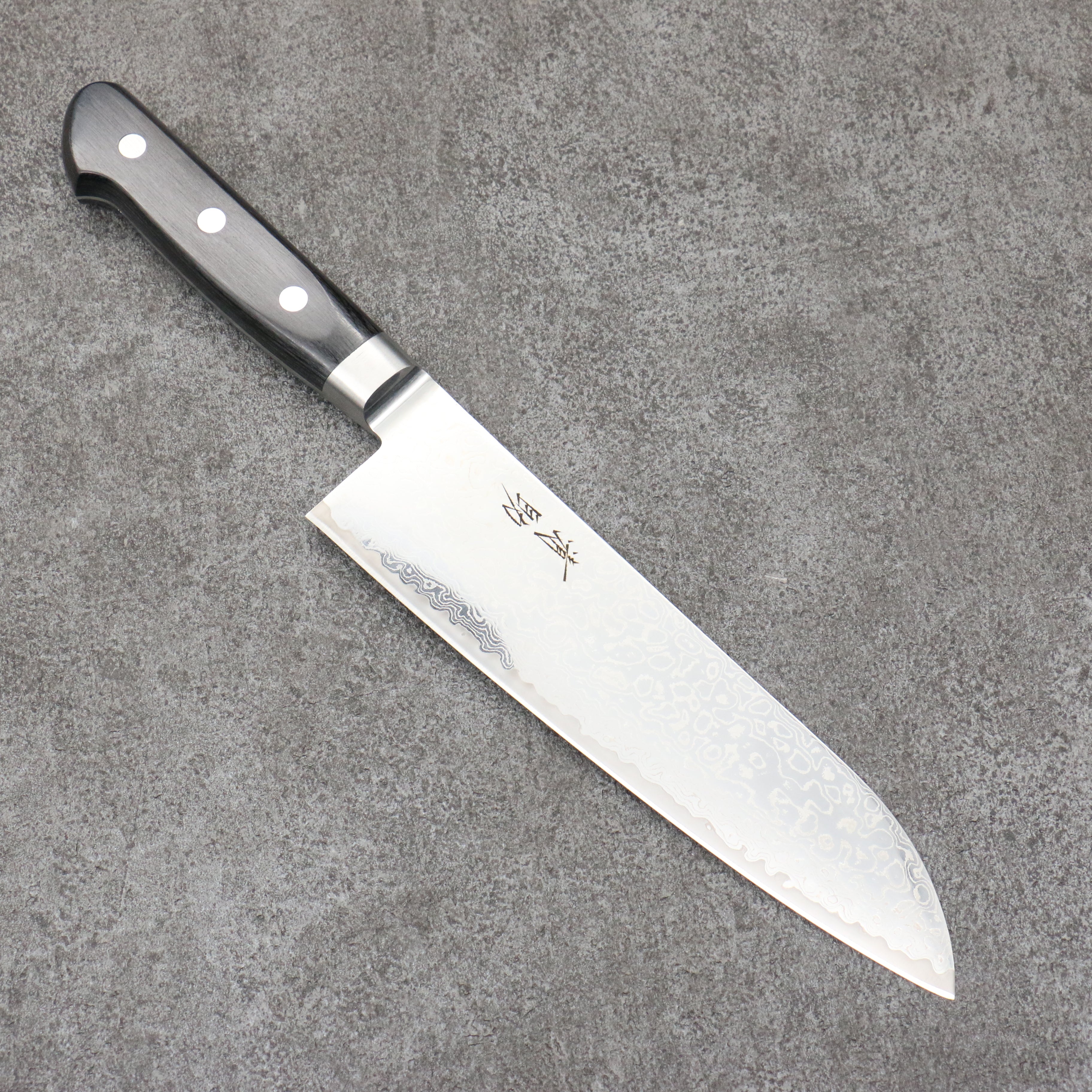 清助 鏡子2 AUS10 鏡面處理 大馬士革紋 三德刀 180mm 黑合成木 握把 - 清助刃物