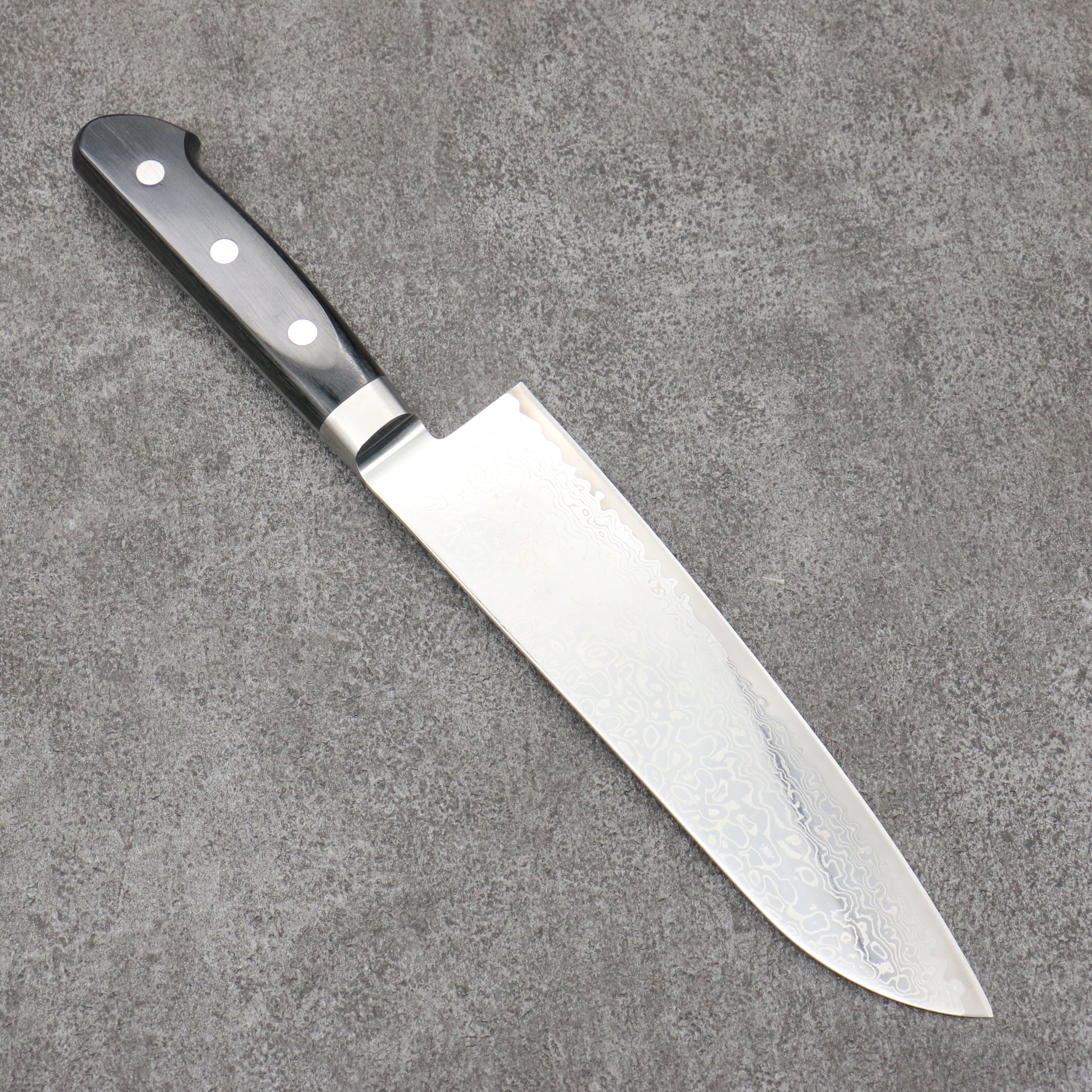 清助 鏡子2 AUS10 鏡面處理 大馬士革紋 三德刀 180mm 黑合成木 握把 - 清助刃物