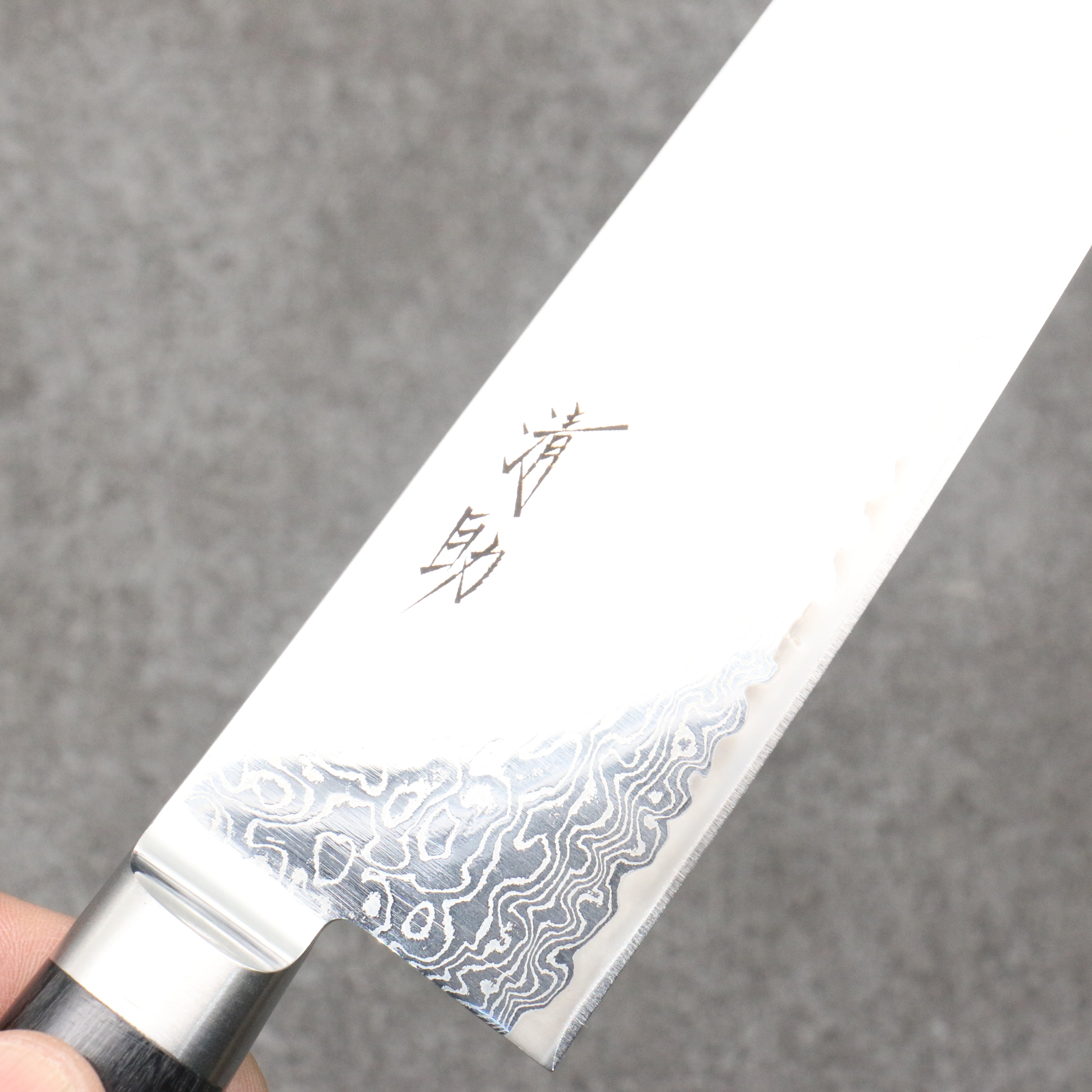 清助 鏡子2 AUS10 鏡面處理 大馬士革紋 三德刀 180mm 黑合成木 握把 - 清助刃物