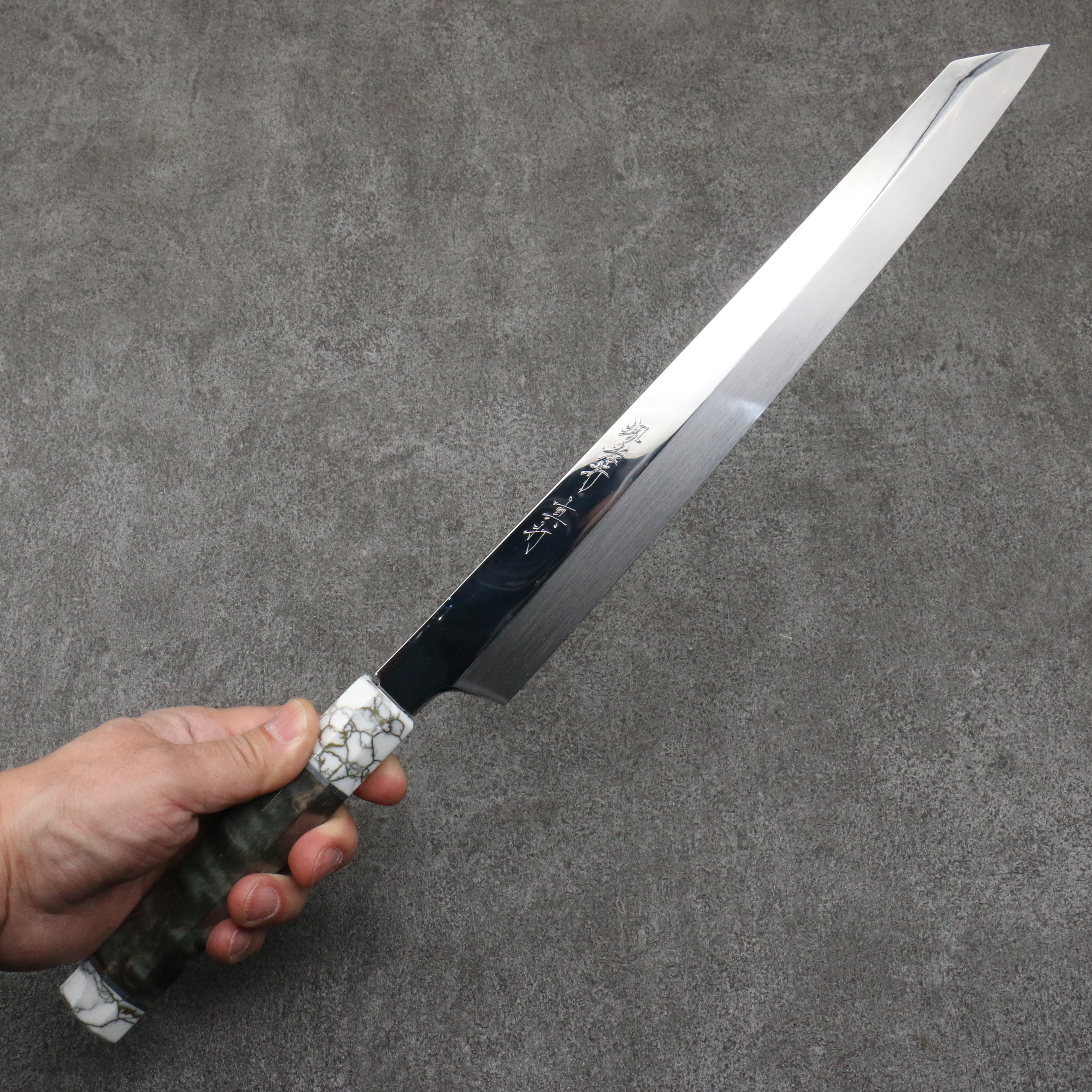 堺 孝行 飛燕 白鋼二號 本燒 切付柳刃 300mm 穩定木 (両輪:白) 握把 附刀鞘 - 清助刃物