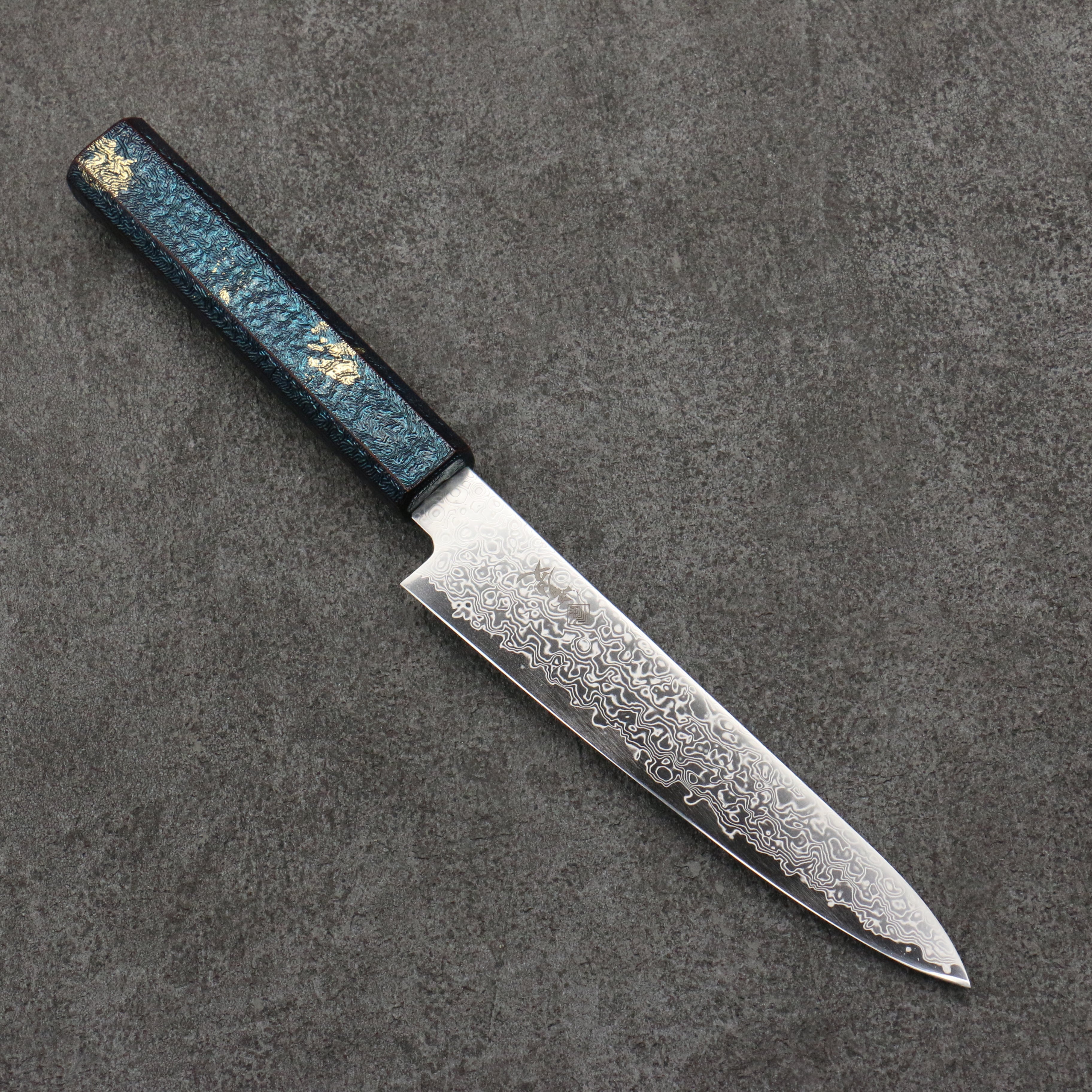 寬丈 SG2 大馬士革紋 多用途小刀 150mm 青漆塗 握把 - 清助刃物