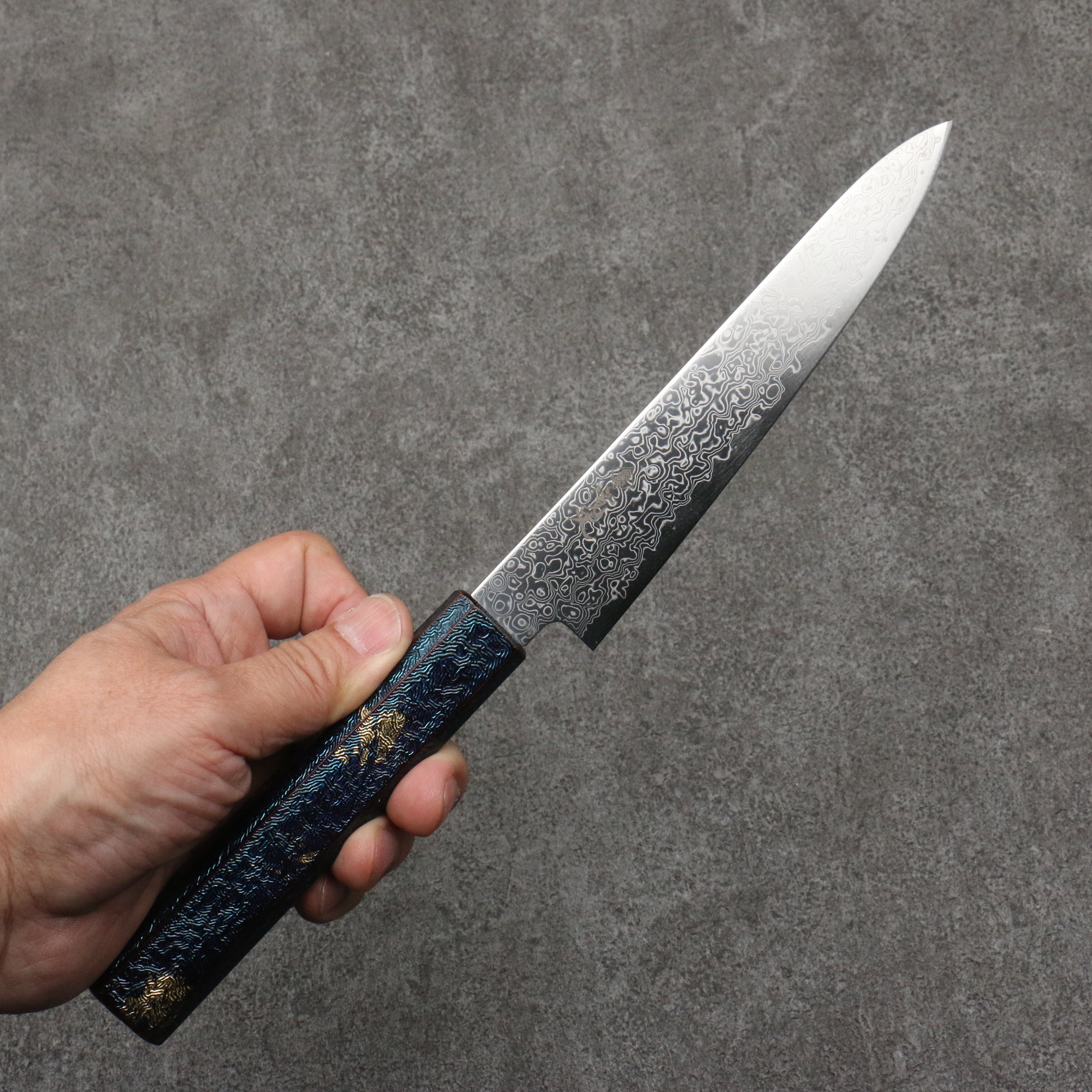 寬丈 SG2 大馬士革紋 多用途小刀 150mm 青漆塗 握把 - 清助刃物