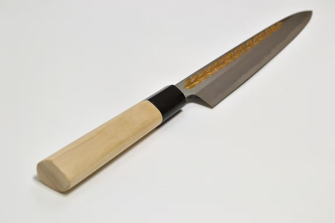 堺 孝行 窪田金雕刻 月桂樹 白鋼 霞研 柳刃 270mm 木蘭(口輪:水牛角) 握把