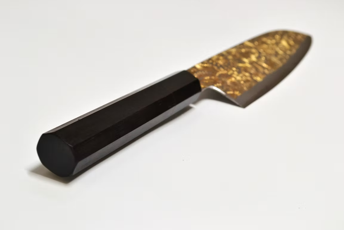 堺 孝行 窪田金雕刻 曼荼羅 銀三鋼 三德刀 180mm 黑檀(口輪:黑水牛銀輪) 握把