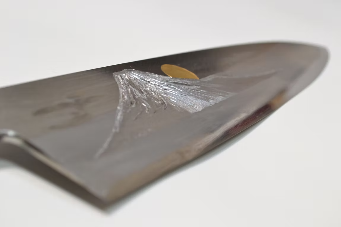 堺 孝行 窪田金雕刻 富士與夕照 青鋼二號 牛刀 240mm 木蘭(口輪:水牛角) 握把