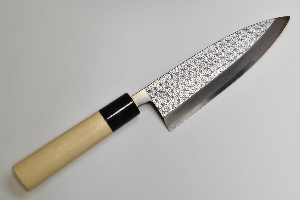 堺 孝行 窪田雕刻 麻葉 白鋼 霞研 出刃 165mm 木蘭(口輪:水牛角) 握把