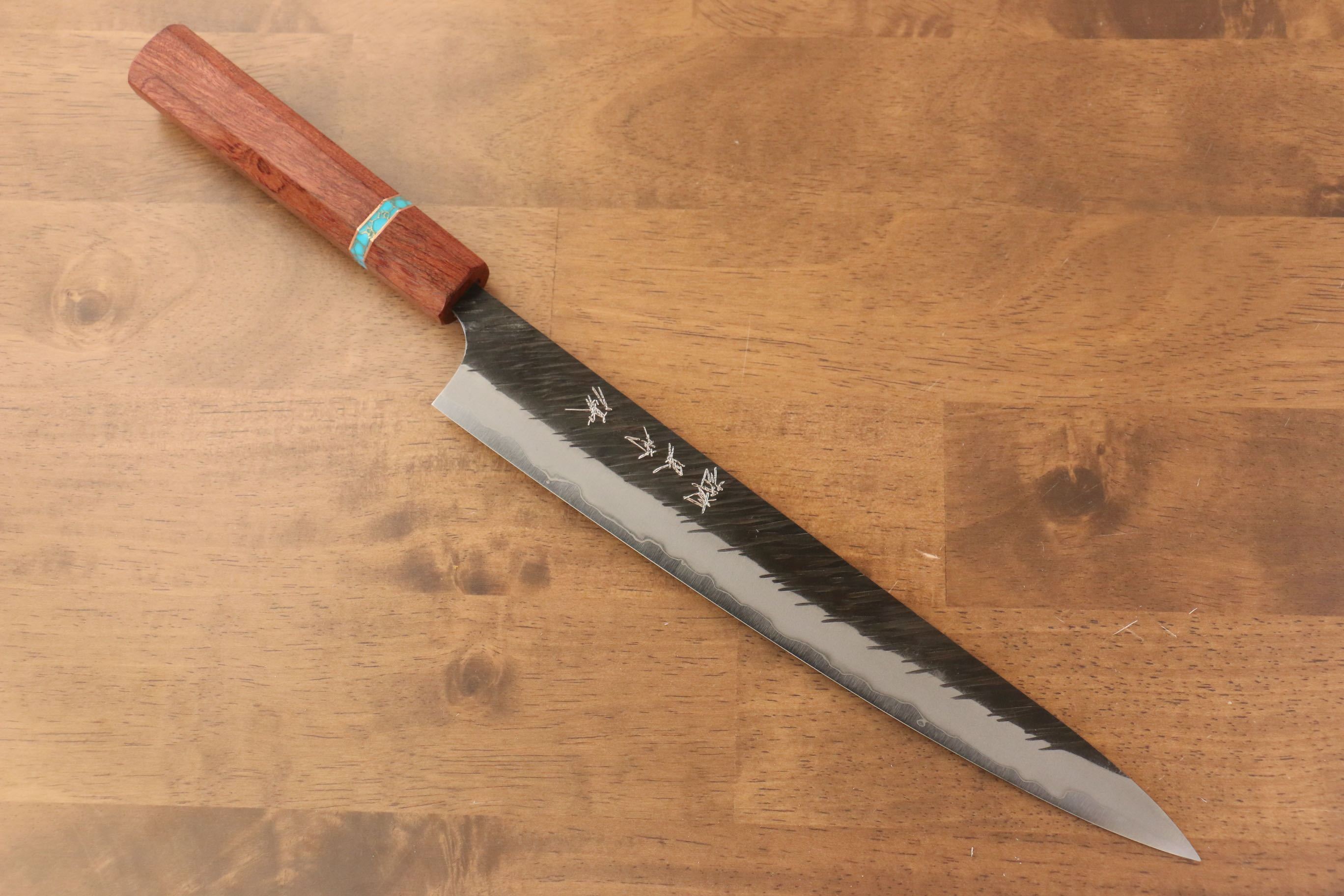 黑崎 優 風神 超級青鋼 鎚目 筋引 270mm 楓木(茶色帶土耳其石環型設計) 握把 - 清助刃物