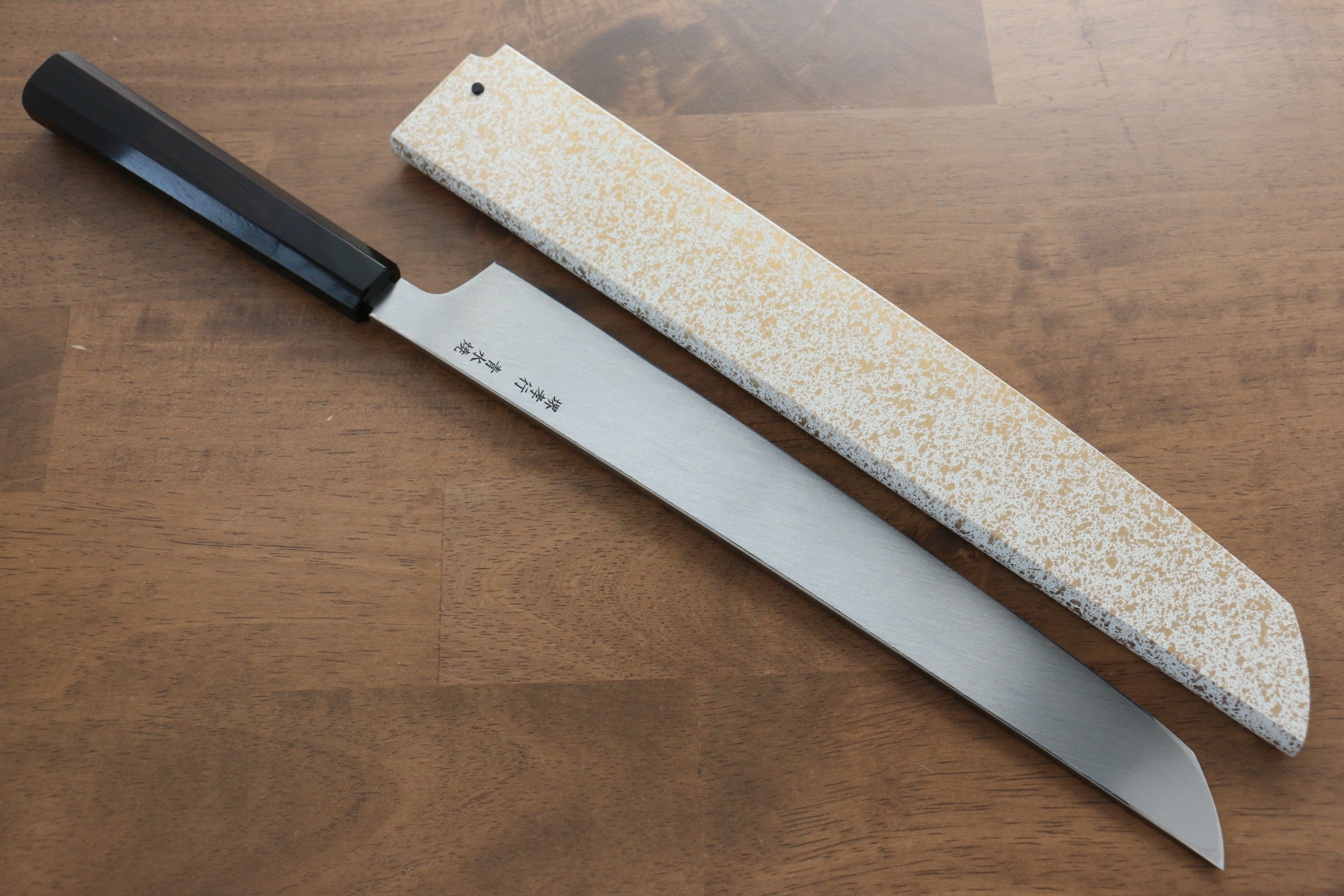 堺 孝行 玄武 青鋼二號 本燒 鏡面處理 先丸柳刃 300mm 黑檀握把 附刀鞘 - 清助刃物