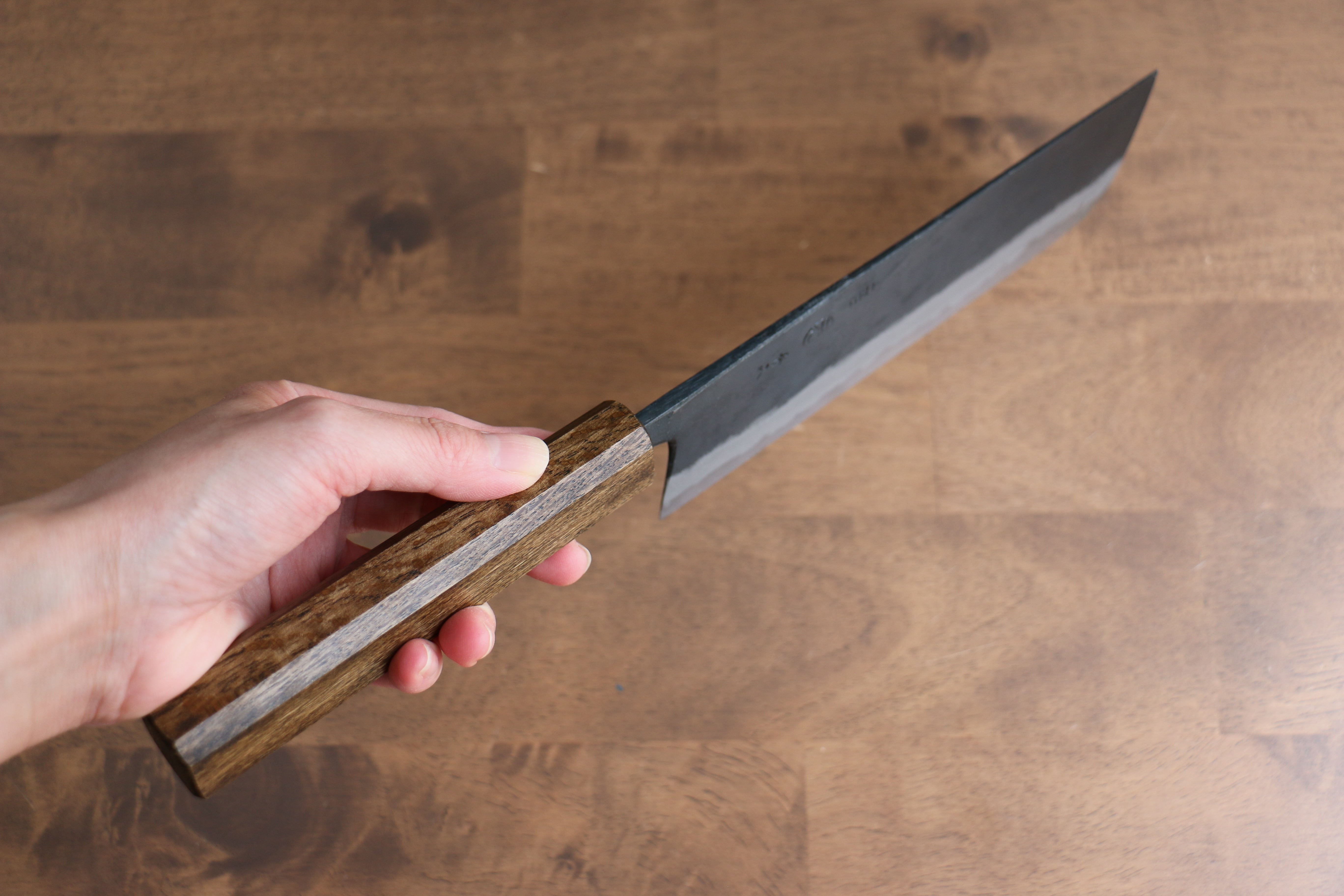 進藤 恭平 青鋼 黑打 菜切 165mm 櫟木漆塗 握把 - 清助刃物