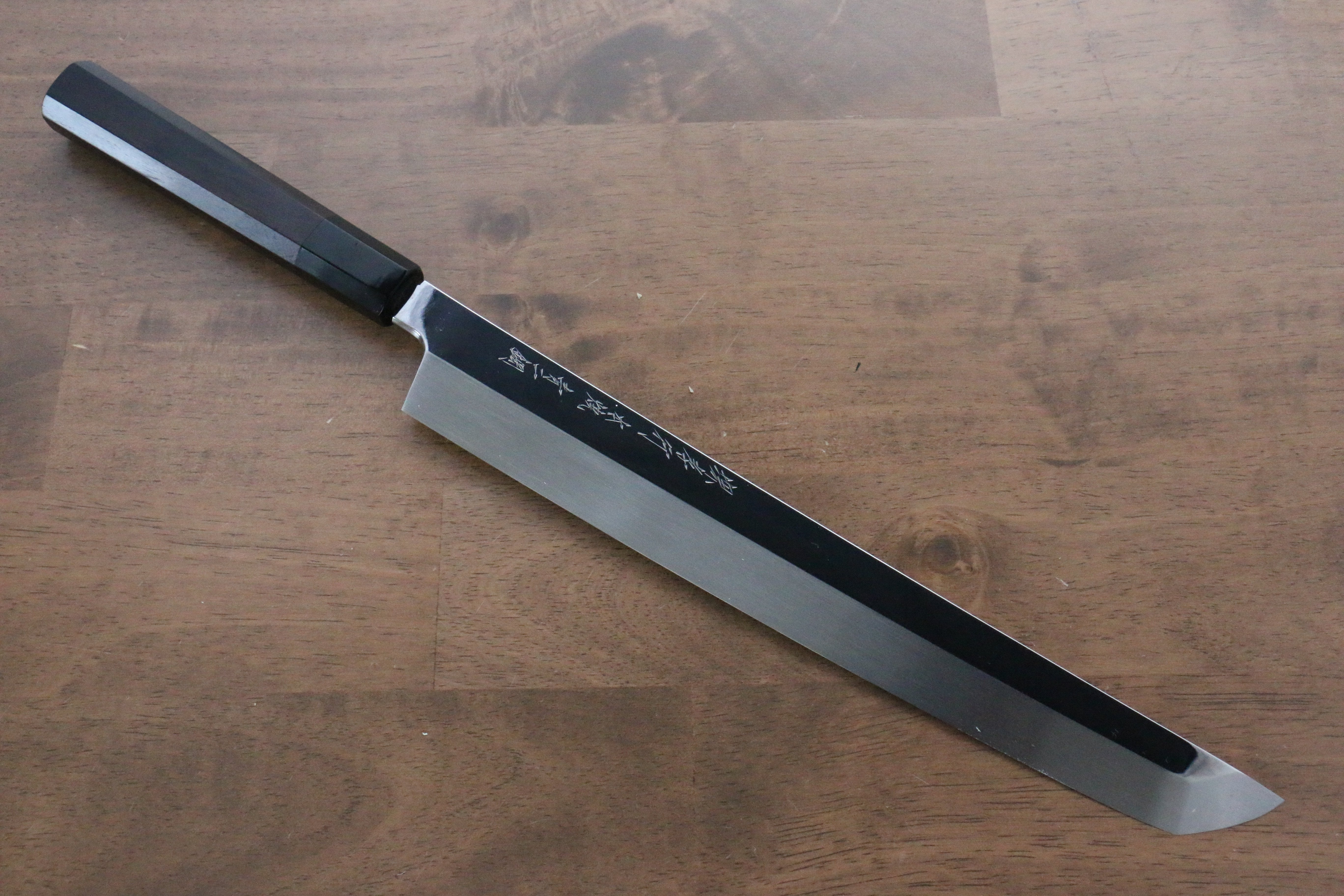 堺 孝行 玄武 青鋼二號 本燒 鏡面處理 先丸柳刃 300mm 黑檀握把 附刀鞘 - 清助刃物