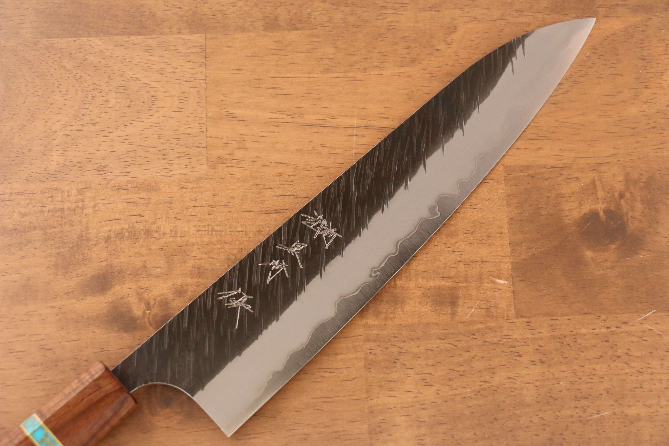 黑崎 優 風神 超級青鋼 鎚目 牛刀 240mm 楓木(茶色帶土耳其石環型設計) 握把 - 清助刃物