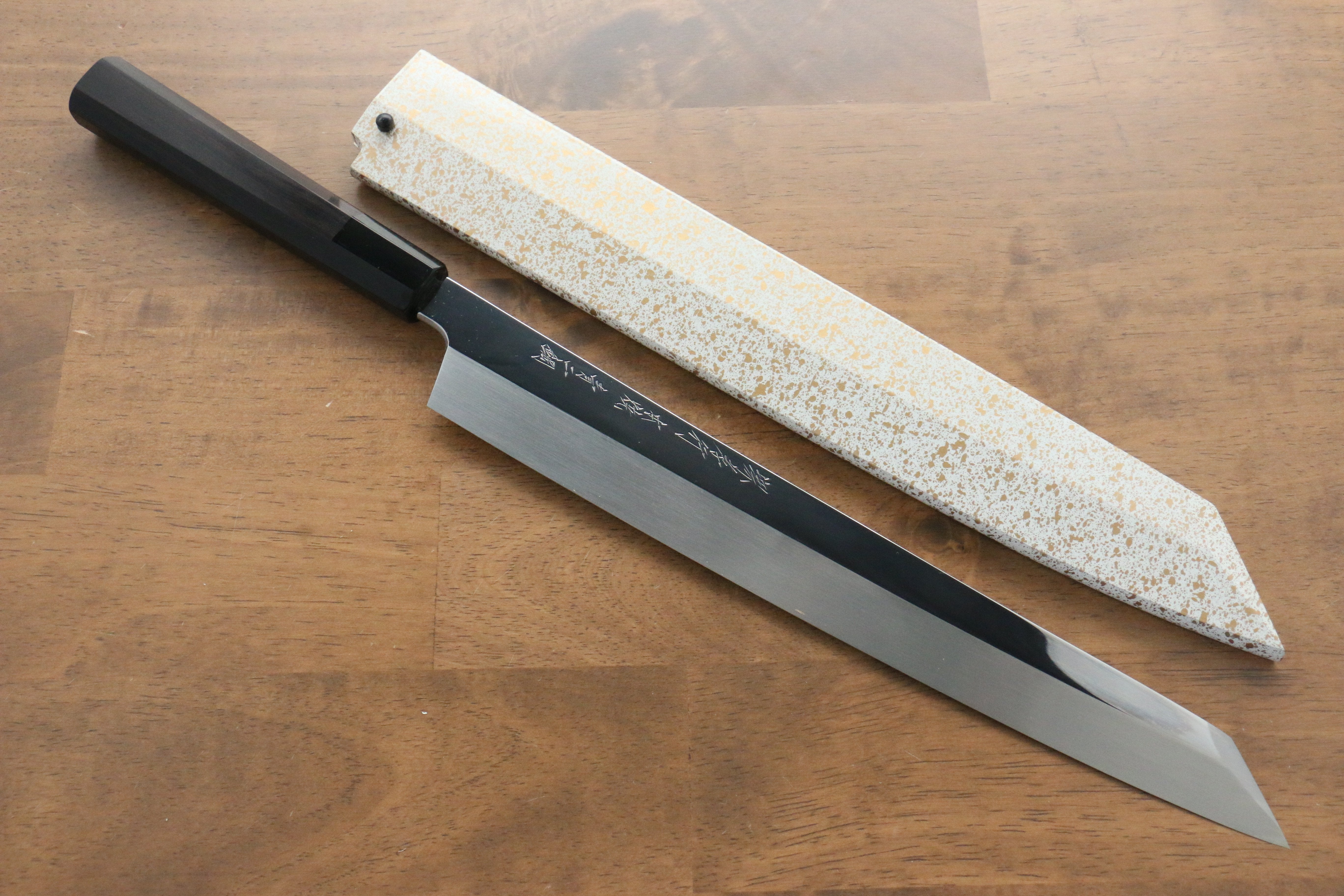 堺 孝行 飛燕 青鋼二號 本燒 鏡面處理 切付柳刃 300mm 黑檀握把 附刀鞘 - 清助刃物
