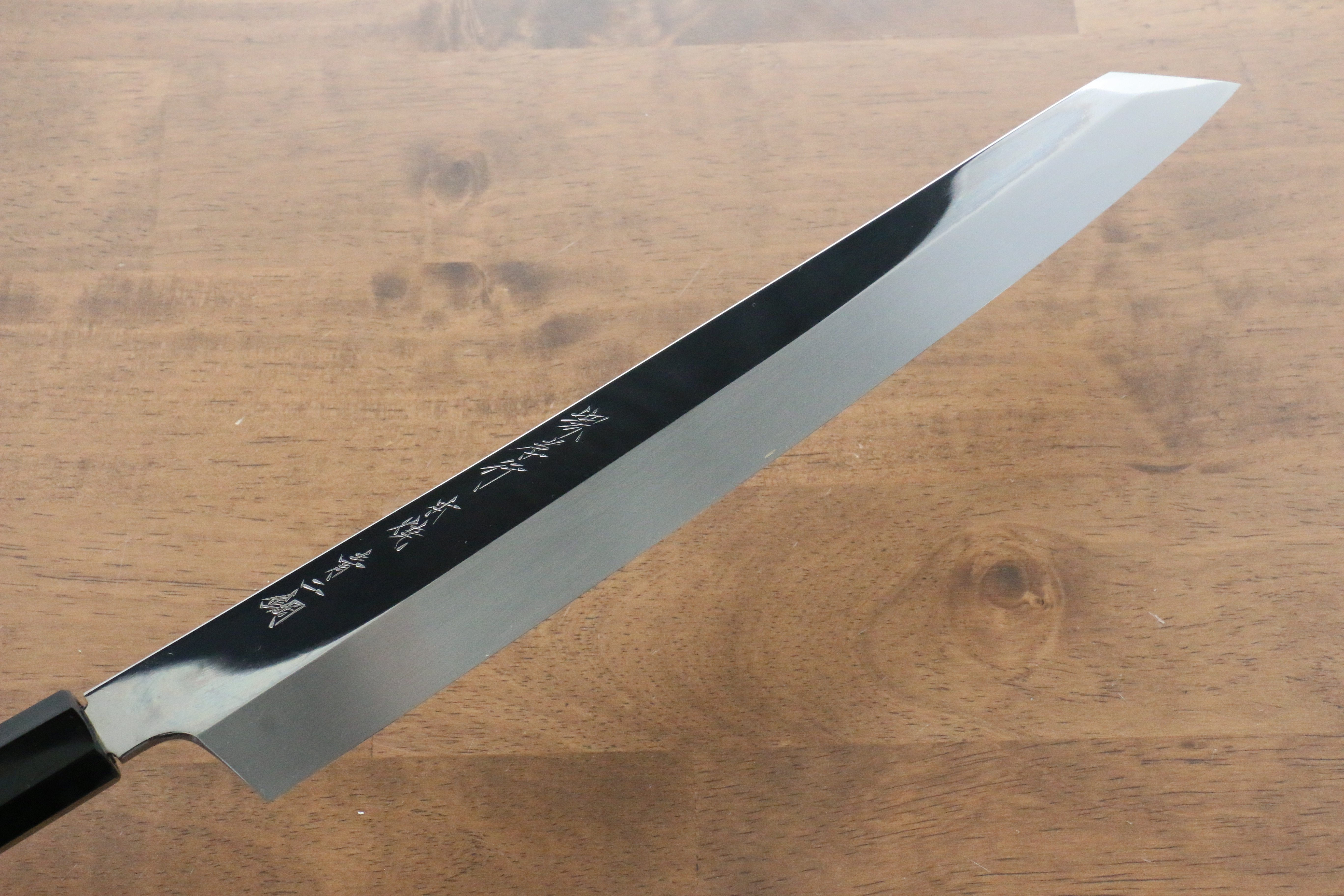 堺 孝行 飛燕 青鋼二號 本燒 鏡面處理 切付柳刃 300mm 黑檀握把 附刀鞘 - 清助刃物