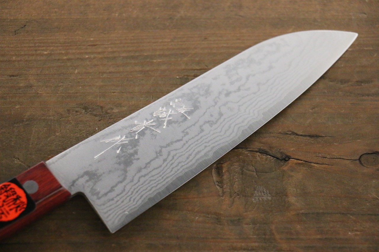 田中 誠貴 VG10 17層 大馬士革紋 三德刀 165mm 紅合成木 握把 - 清助刃物