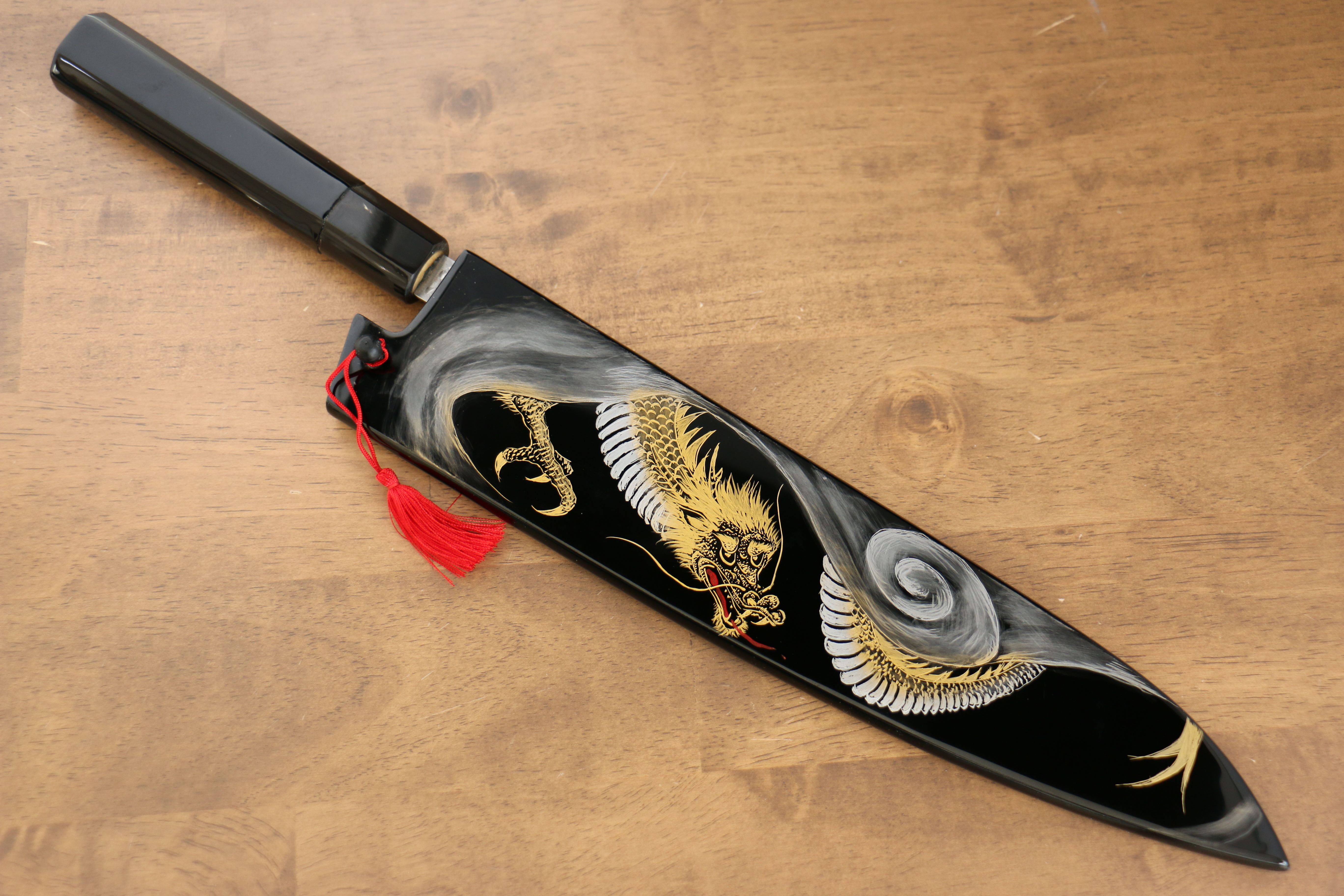 黑崎 優 閃光 SG2 鎚目 龍 沈金 牛刀 270mm 漆塗 握把 附刀鞘 - 清助刃物