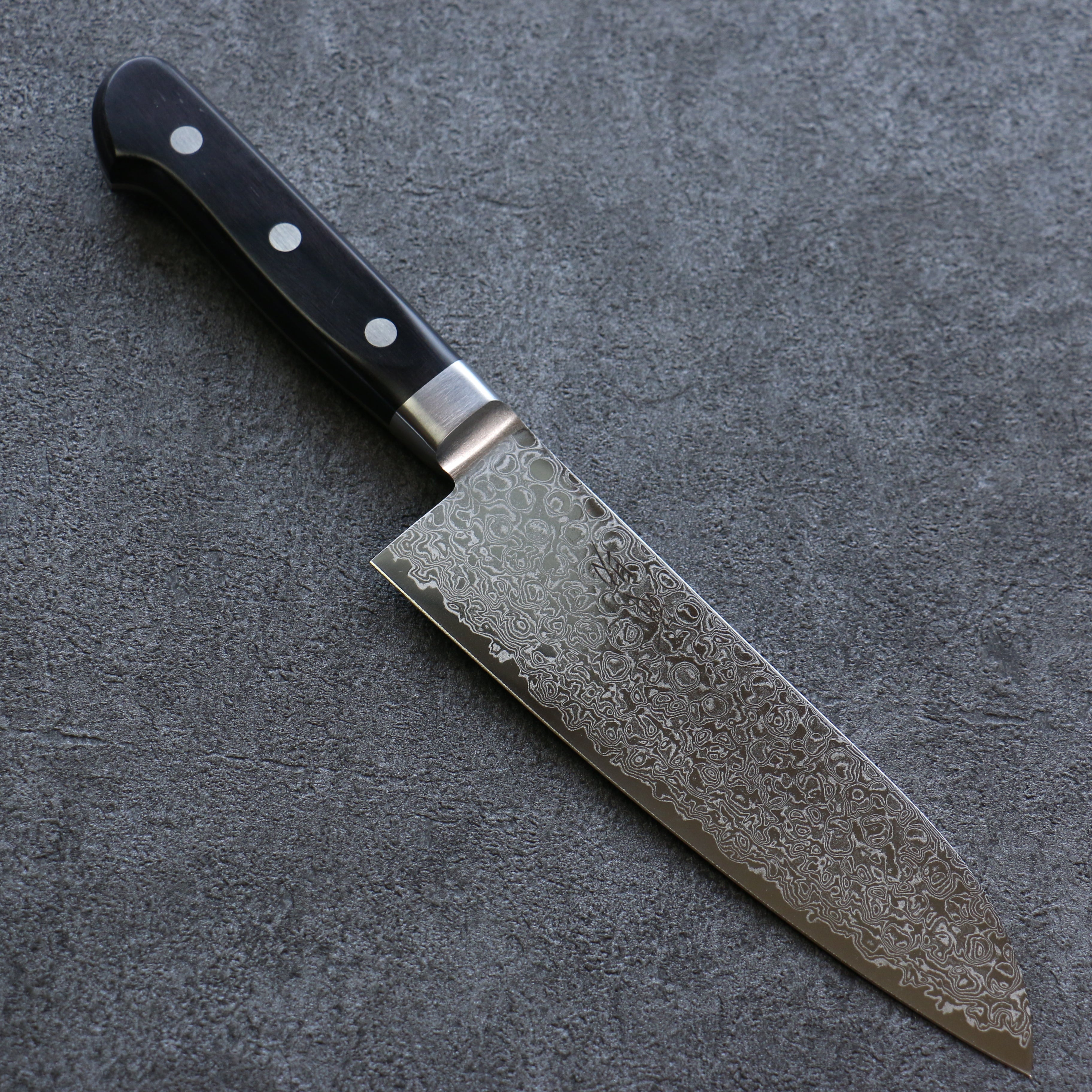 清助 ZA-18 大馬士革紋 三德刀 165mm 黑合成木 握把 - 清助刃物