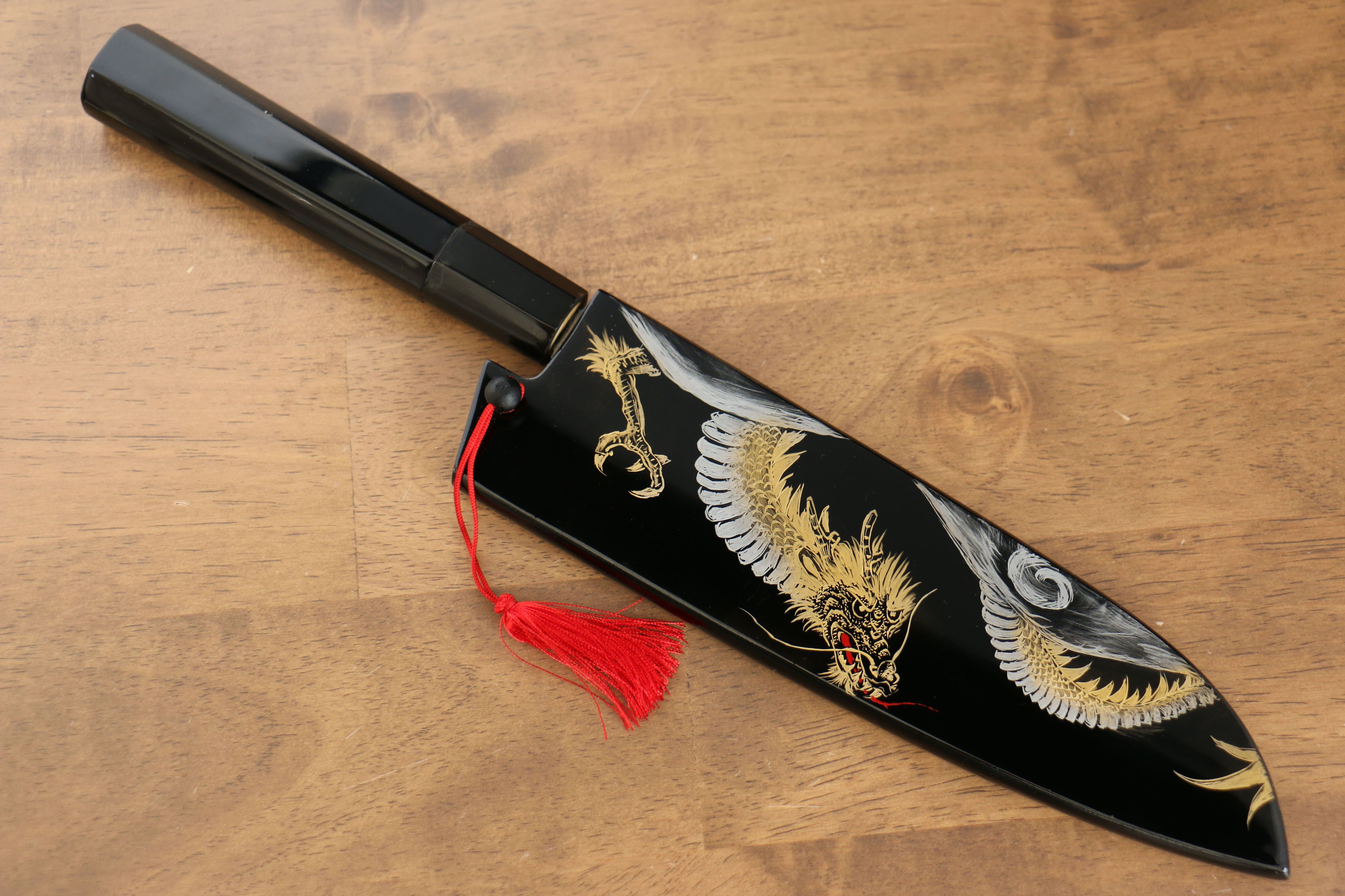 黑崎 優 閃光 SG2 鎚目 龍 沈金 三德刀 165mm 漆塗 握把 附刀鞘 - 清助刃物