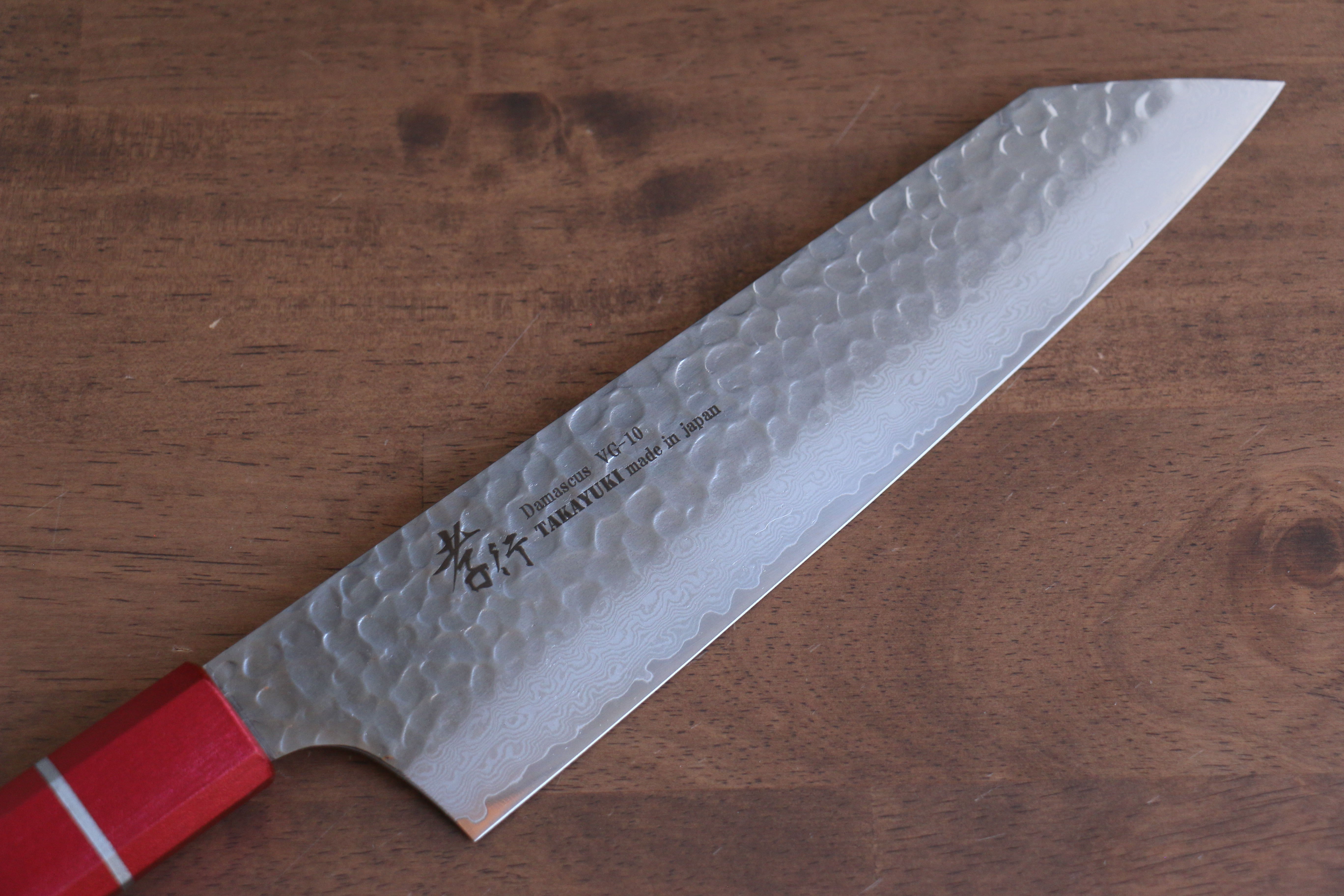 堺 孝行 VG10 33層大馬士革紋 劍型牛刀 190mm 櫟木漆塗(皇赤) 握把 - 清助刃物