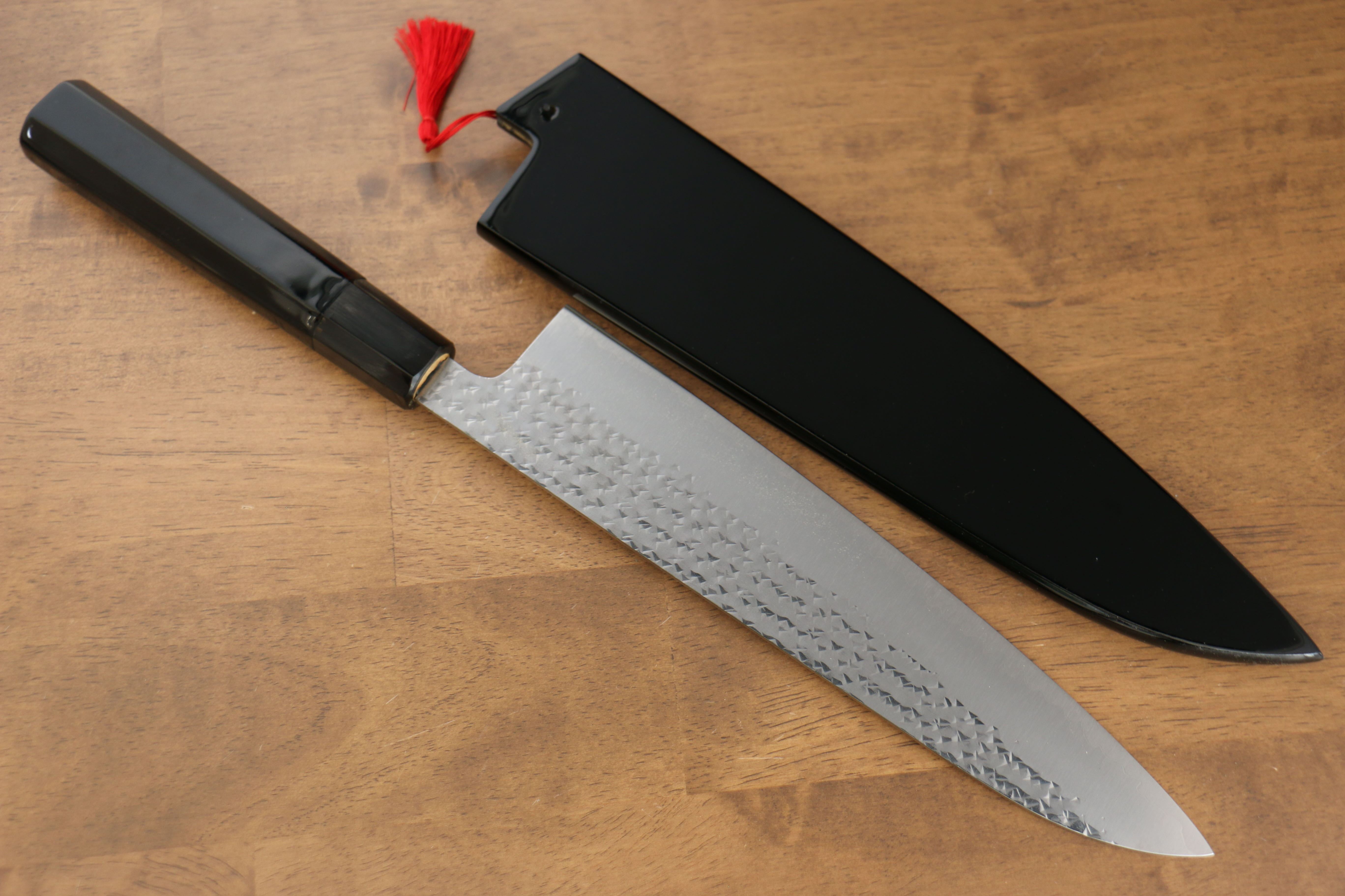 黑崎 優 閃光 SG2 鎚目 龍 沈金 牛刀 240mm 漆塗 握把 附刀鞘 - 清助刃物