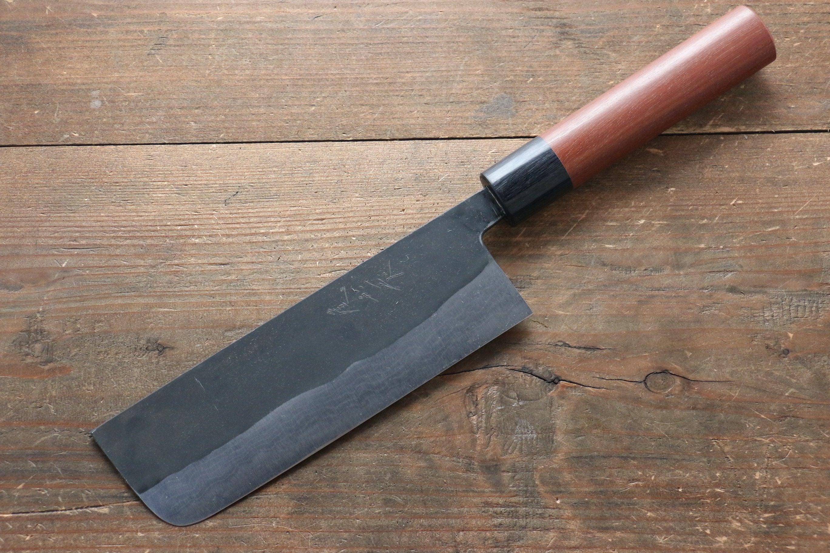 尾形 峻吾 白鋼二號 黑打 大馬士革紋 菜切 165mm Jarrah 握把 - 清助刃物