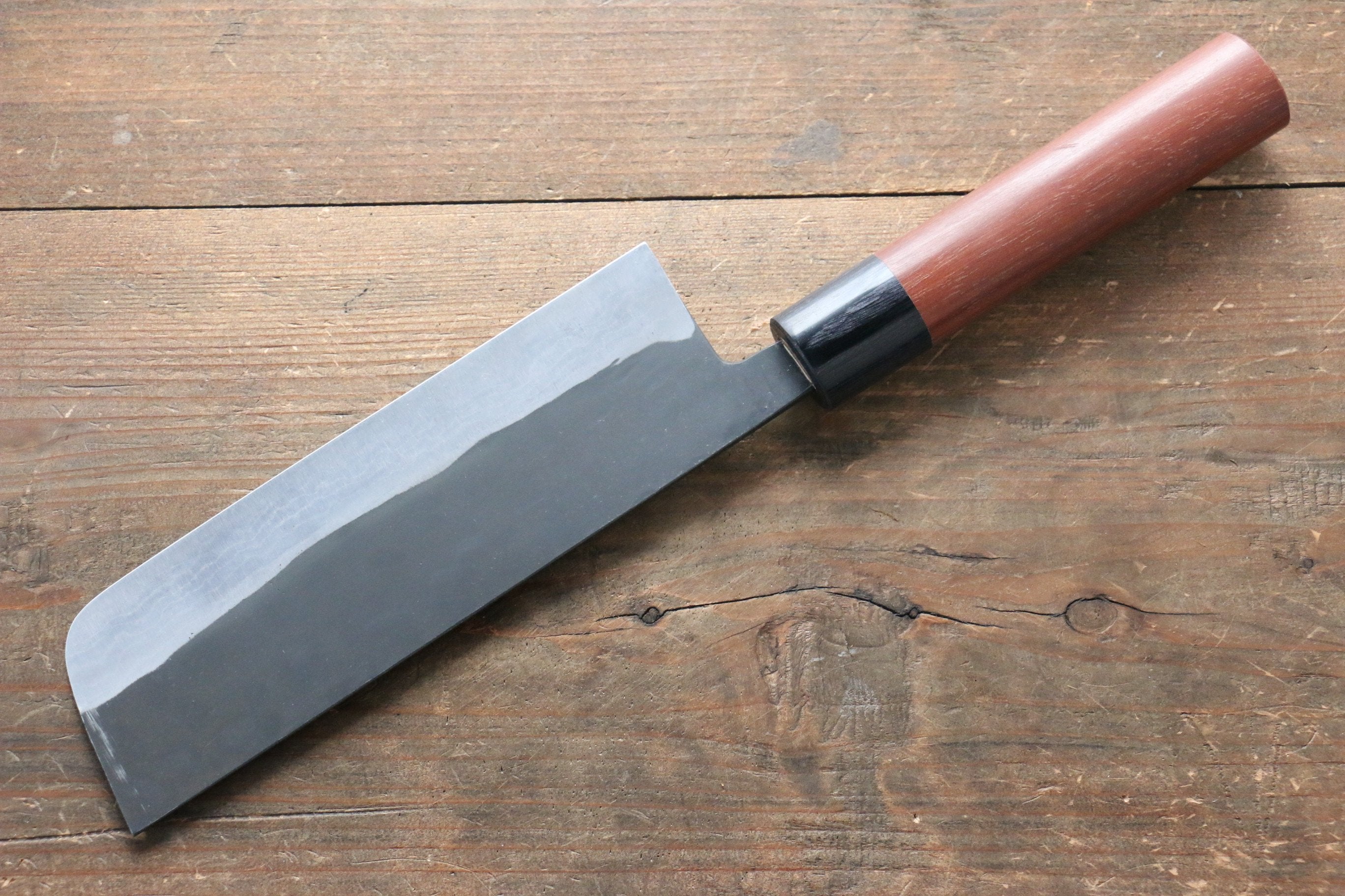 尾形 峻吾 白鋼二號 黑打 大馬士革紋 菜切 165mm Jarrah 握把 - 清助刃物