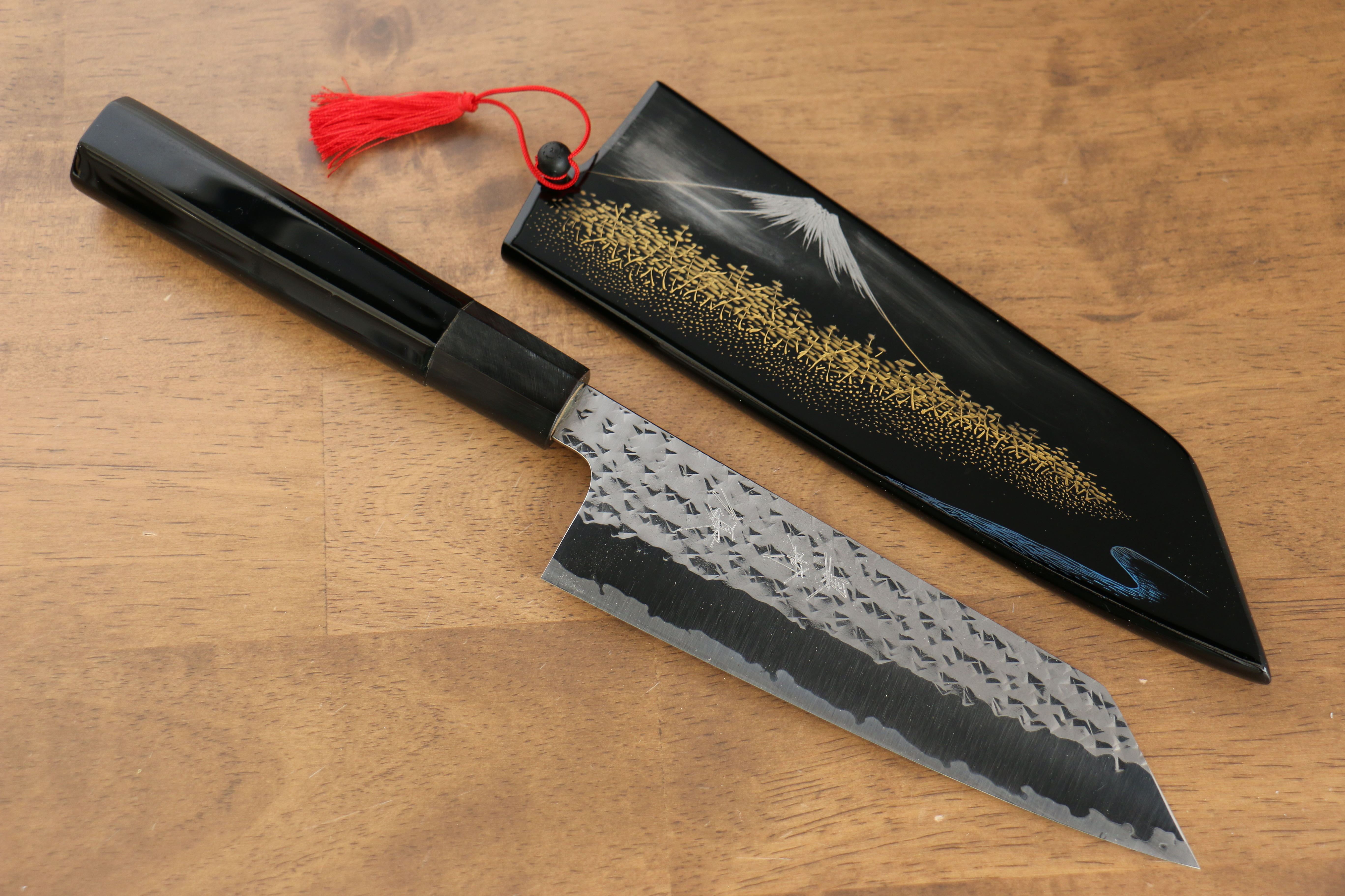 黑崎 優 閃光 SG2 鎚目 富士山 沈金 文化刀 165mm 漆塗 握把 附刀鞘 - 清助刃物