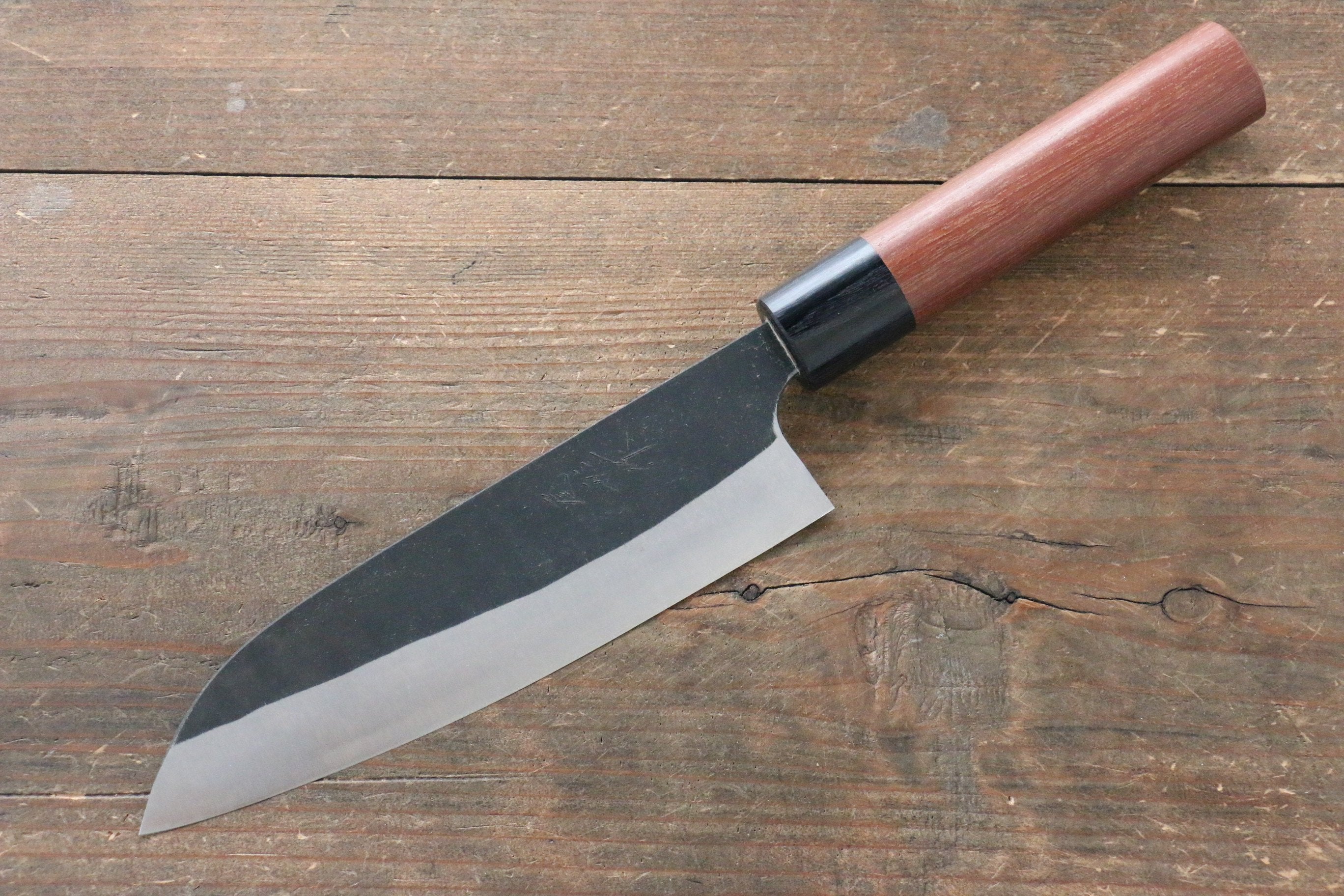 尾形 峻吾 白鋼二號 黑打 大馬士革紋 三德刀 165mm Jarrah 握把 - 清助刃物