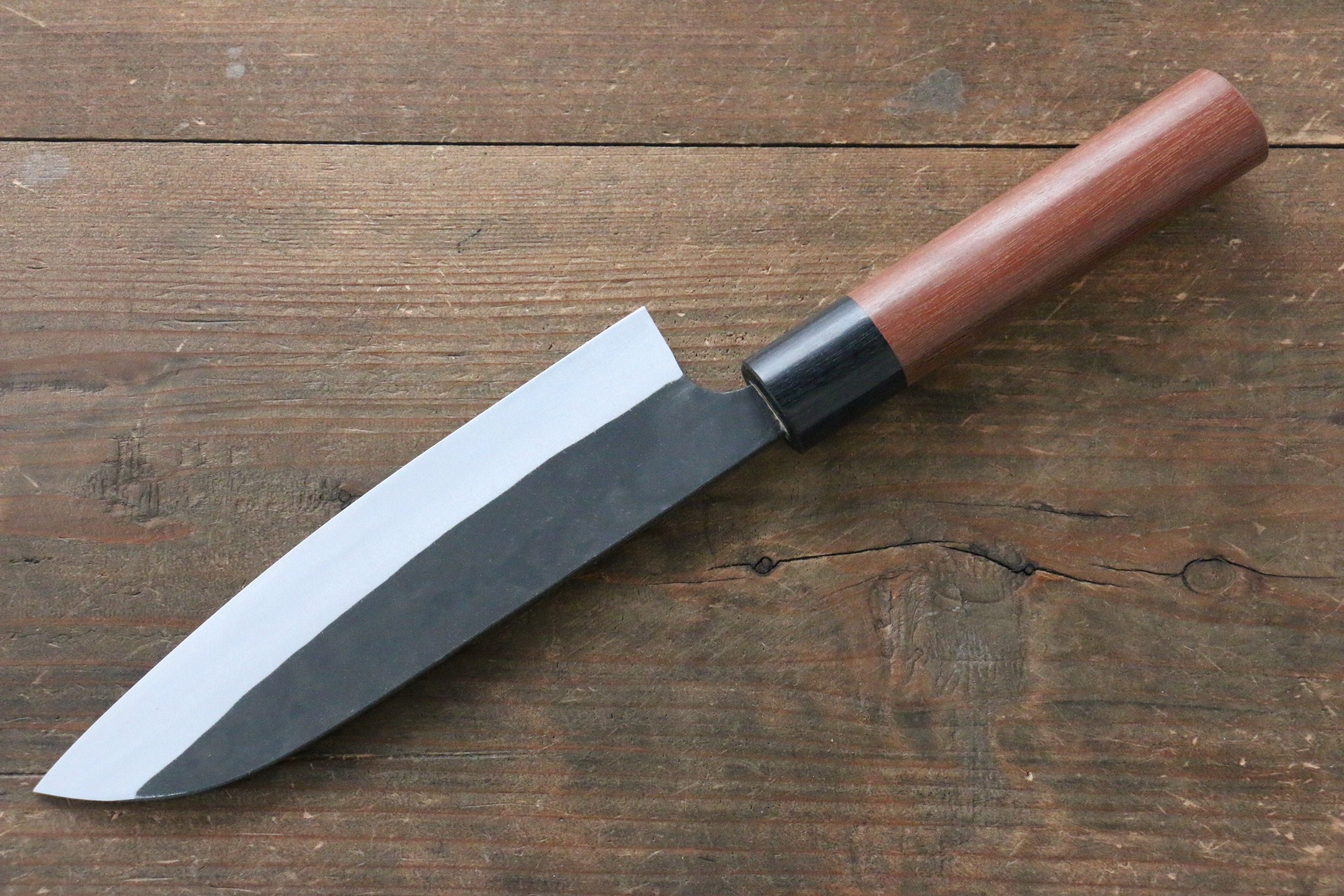 尾形 峻吾 白鋼二號 黑打 大馬士革紋 三德刀 165mm Jarrah 握把 - 清助刃物