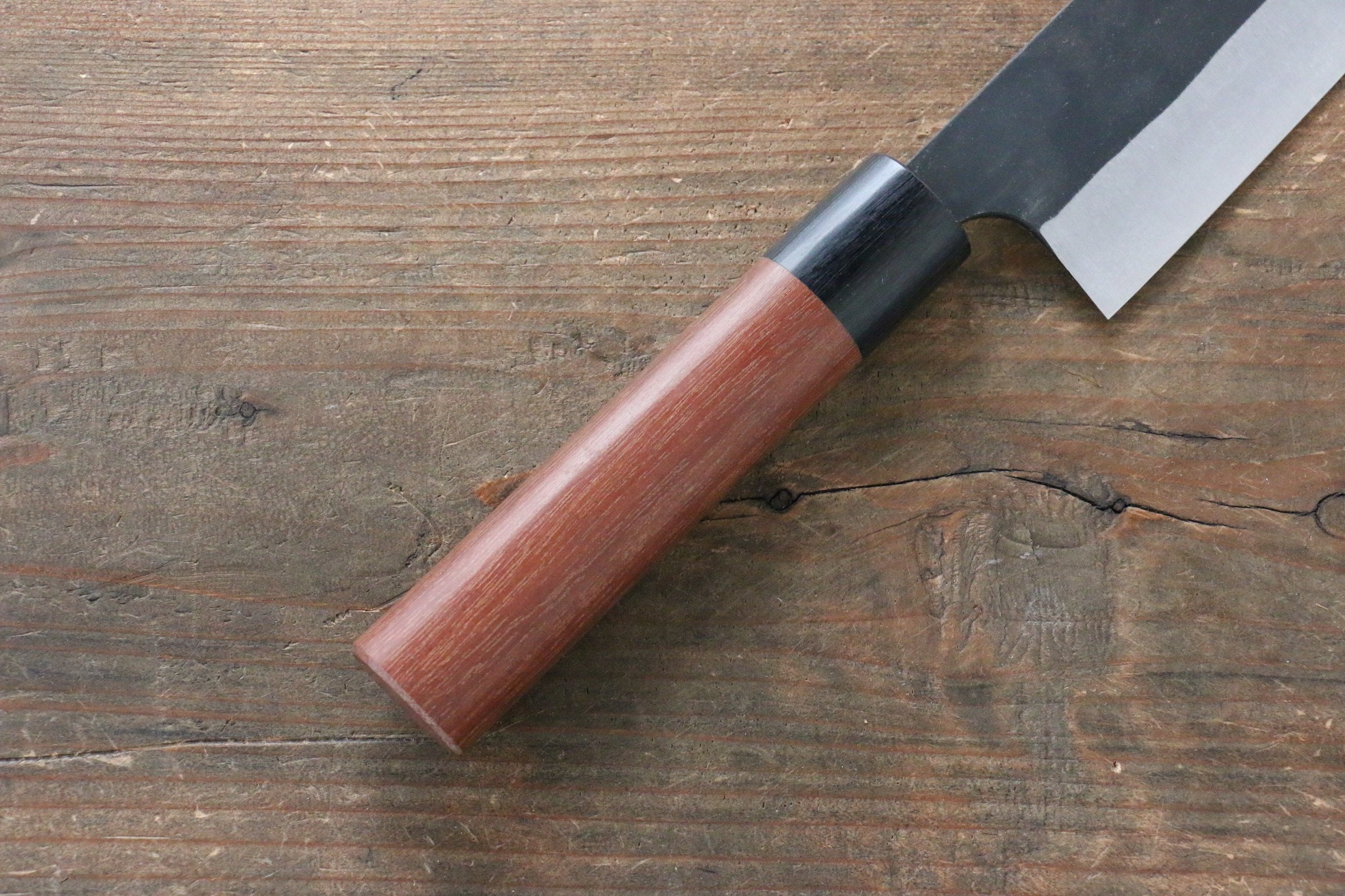 尾形 峻吾 白鋼二號 黑打 大馬士革紋 三德刀 165mm Jarrah 握把 - 清助刃物