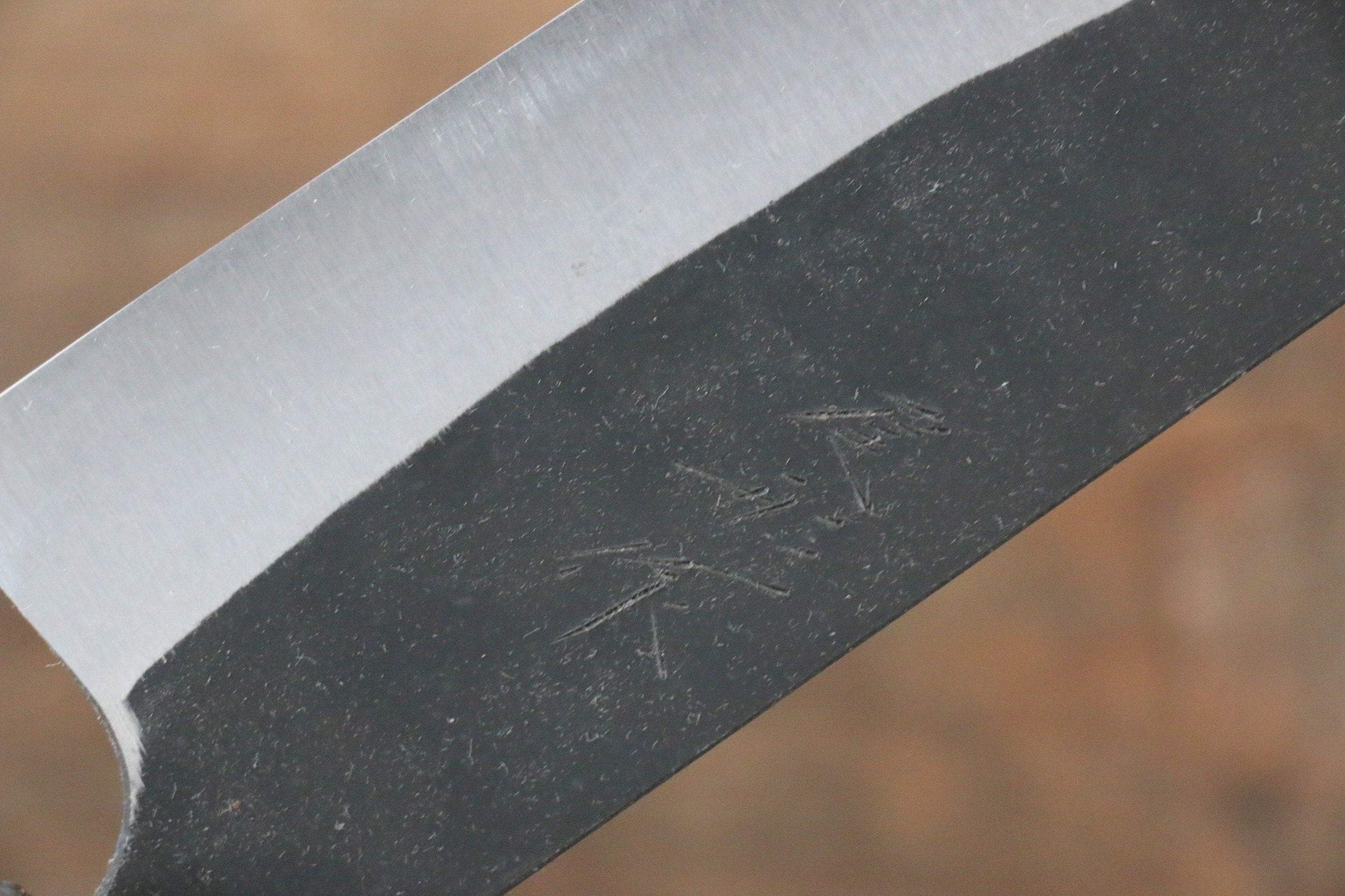 尾形 峻吾 白鋼二號 黑打 大馬士革紋 三德刀 165mm Jarrah 握把 - 清助刃物