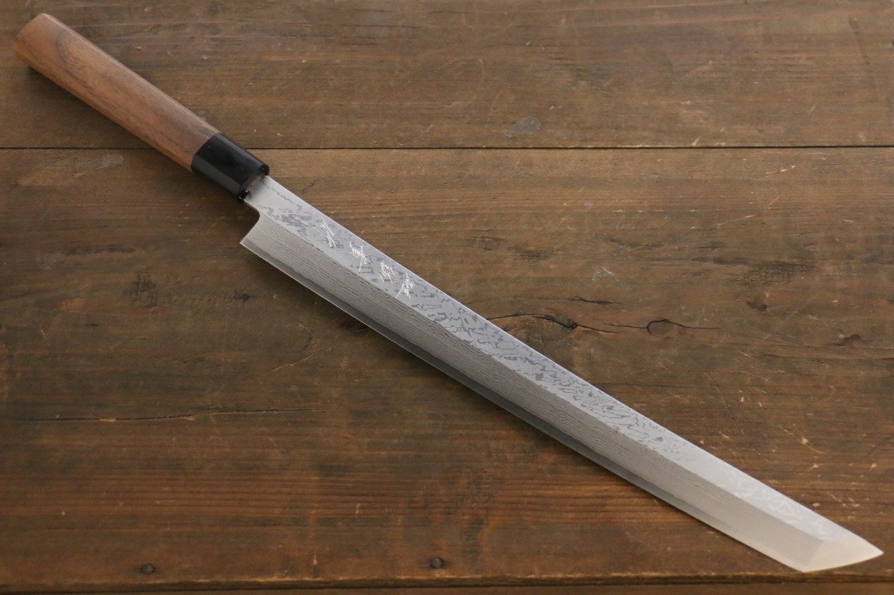 田中 誠貴 青鋼二號 大馬士革紋 先丸蛸引 330mm 核桃木握把 - 清助刃物