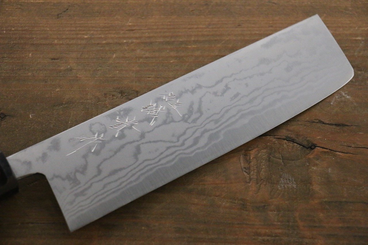 田中 誠貴 青鋼二號 大馬士革紋 菜切 165mm 核桃木 握把 - 清助刃物