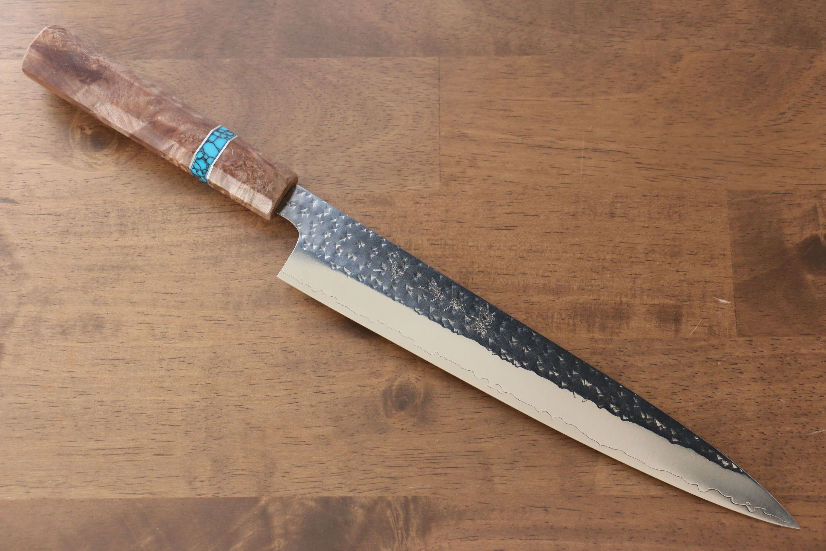 黑崎 優 閃光 SG2 鎚目 筋引 240mm 楓木(木目色帶土耳其石環型設計)握把 - 清助刃物