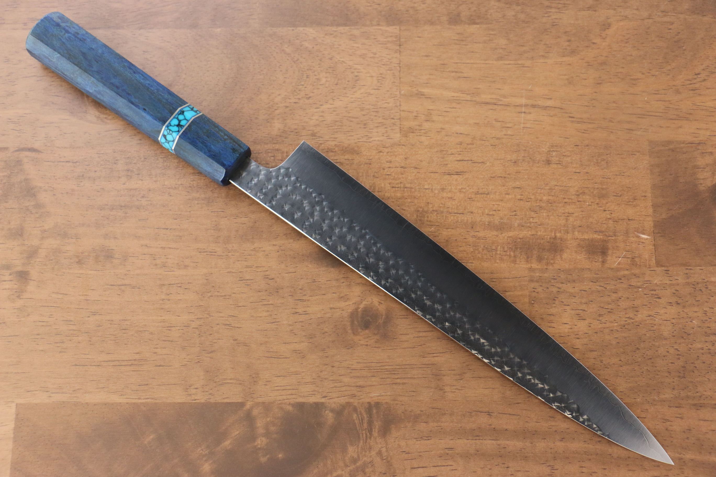 黑崎 優 閃光 SG2 鎚目 筋引 240mm 楓木(青色帶土耳其石環型設計)握把 - 清助刃物