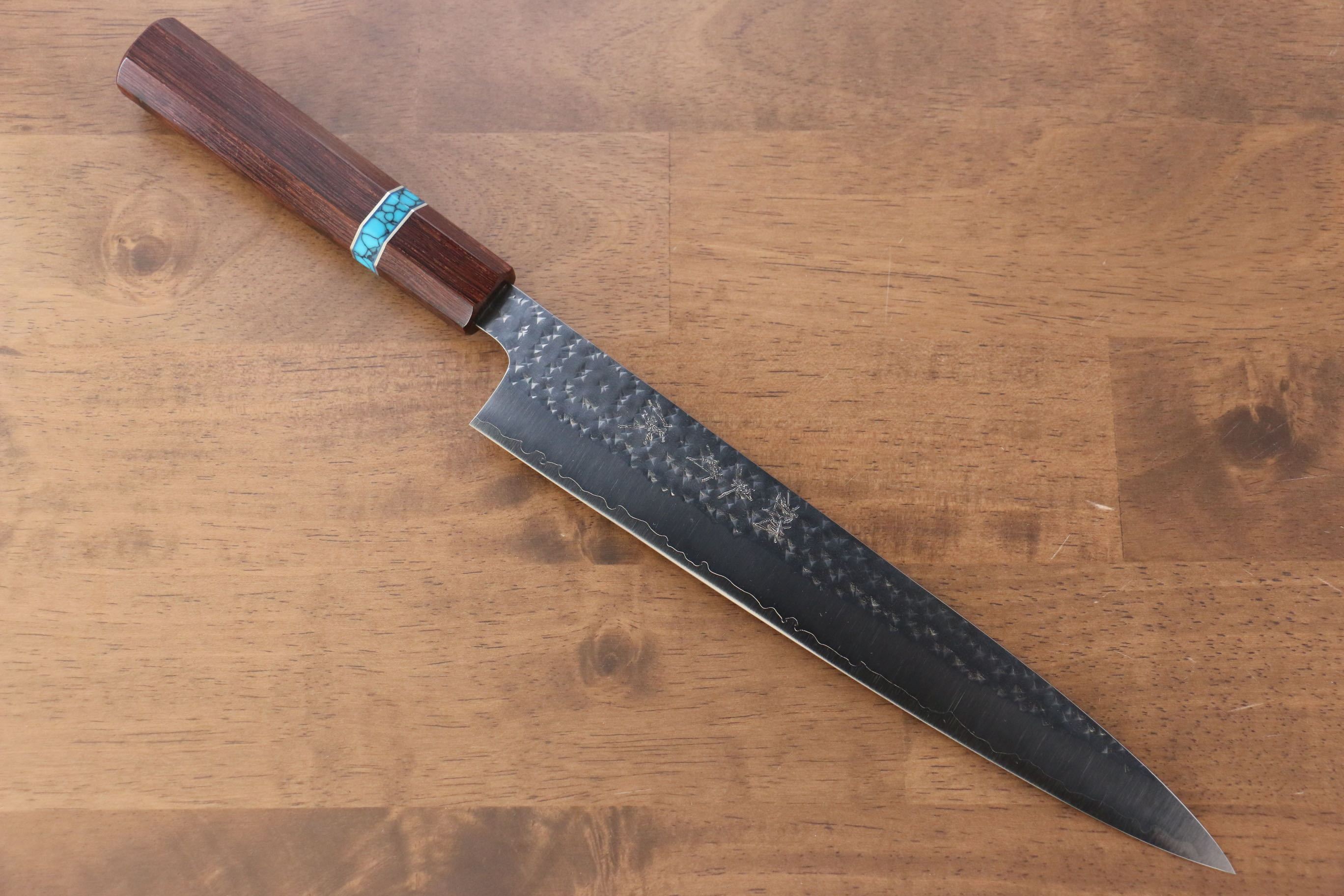 黑崎 優 閃光 SG2 鎚目 筋引 240mm 楓木(茶色帶土耳其石環型設計)握把 - 清助刃物