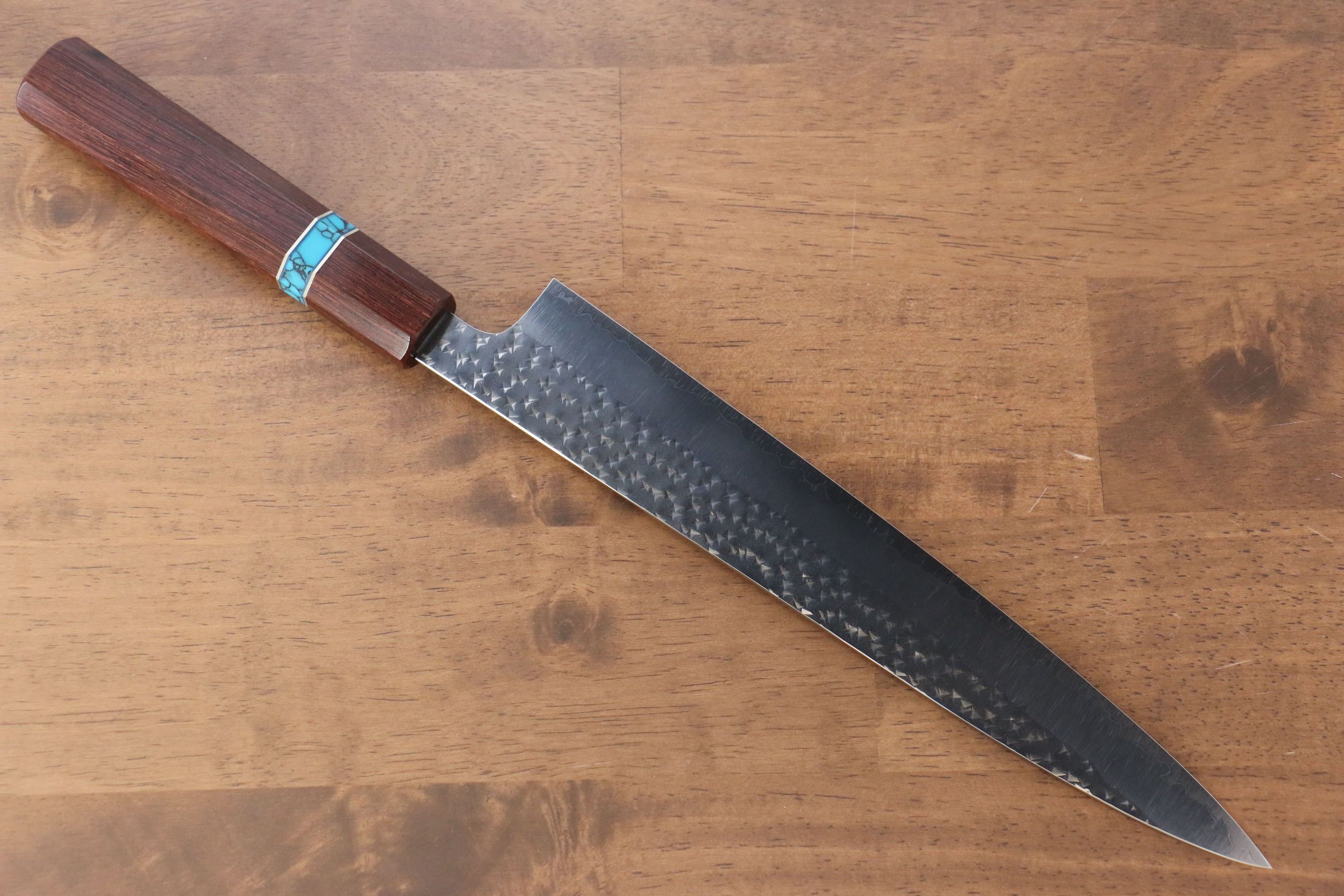黑崎 優 閃光 SG2 鎚目 筋引 240mm 楓木(茶色帶土耳其石環型設計)握把 - 清助刃物