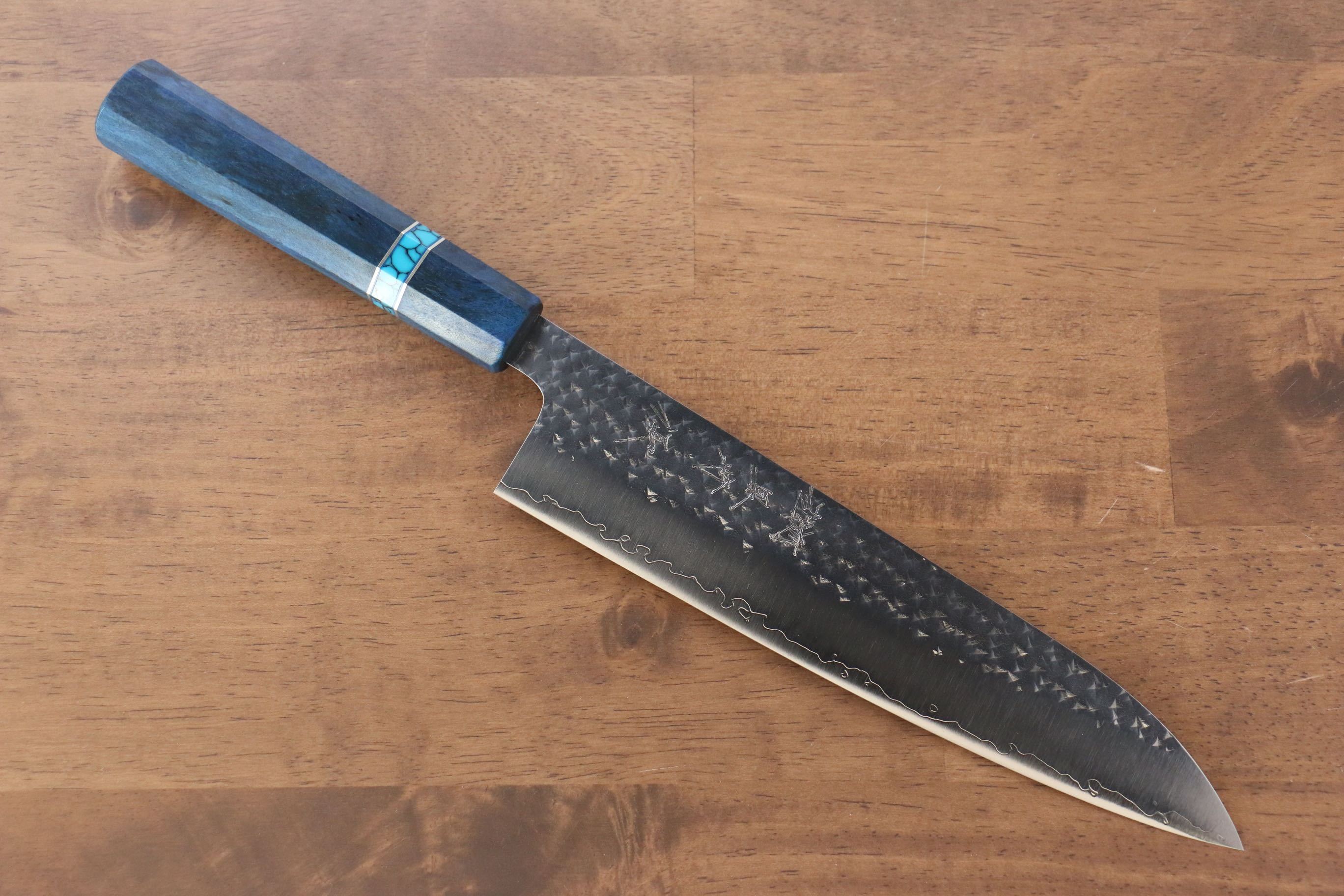 黑崎 優 閃光 SG2 鎚目 牛刀 210mm 楓木(青色帶土耳其石環型設計) 握把 - 清助刃物