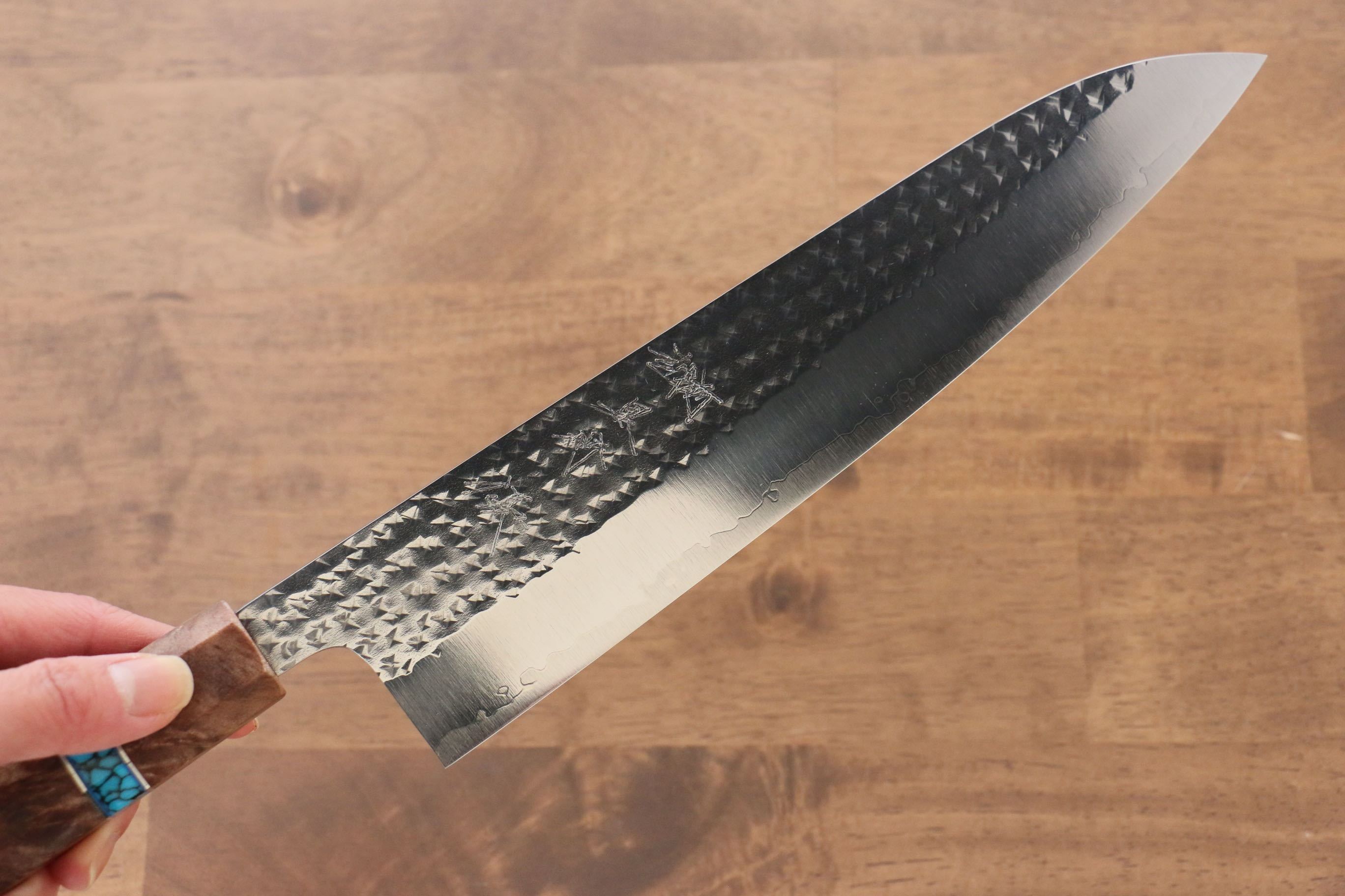 黑崎 優 閃光 SG2 鎚目 牛刀 240mm 楓木(木目色帶土耳其石環型設計) 握把 - 清助刃物