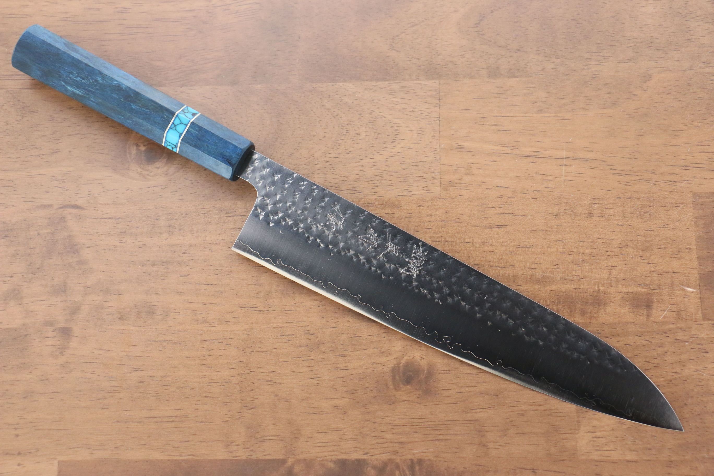 黑崎 優 閃光 SG2 鎚目 牛刀 240mm 楓木(青色帶土耳其石環型設計) 握把 - 清助刃物