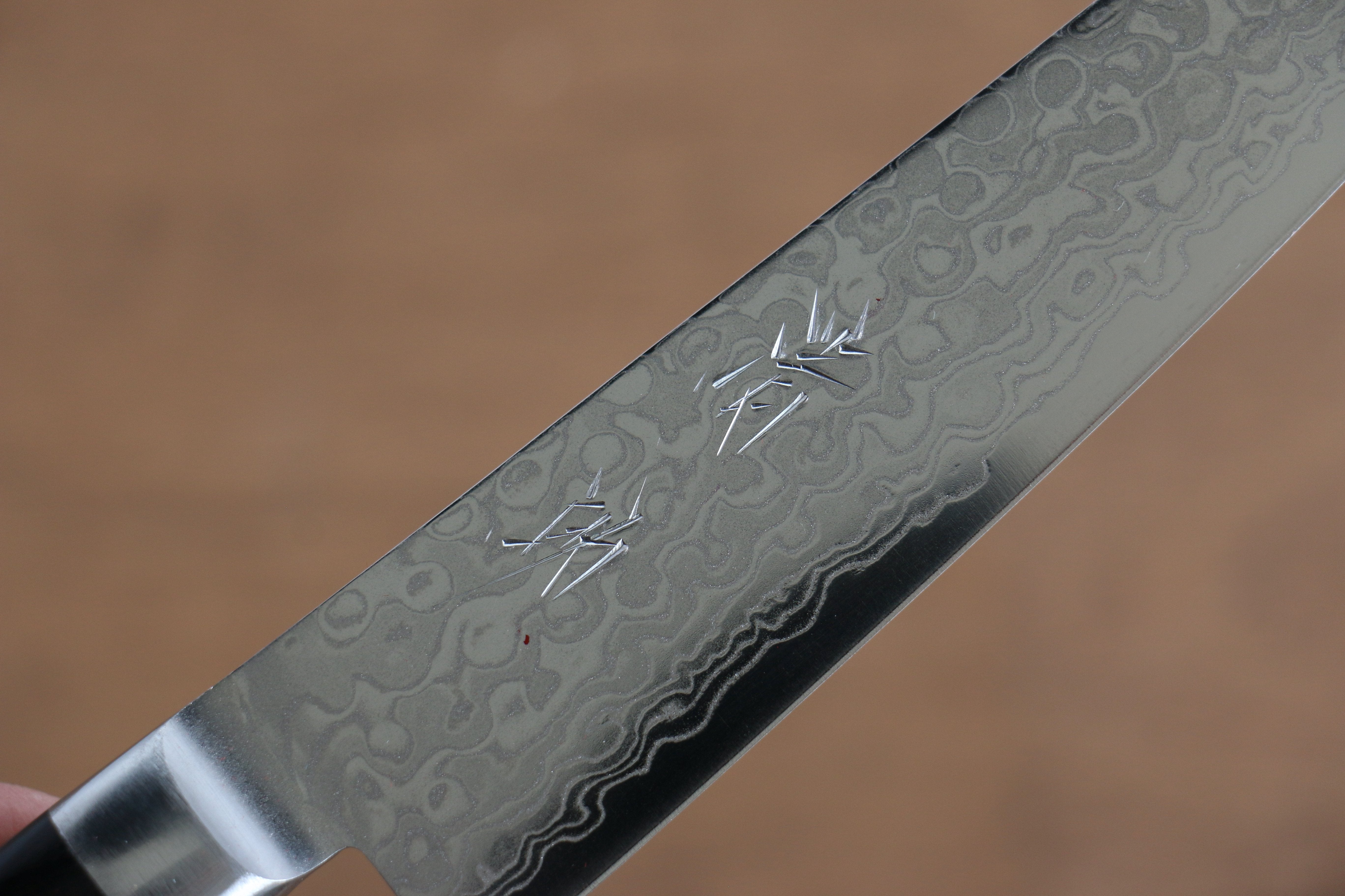 清助 AUS10 45層 鏡面處理 大馬士革紋 多用途小刀 135mm 黑合成木 握把 - 清助刃物