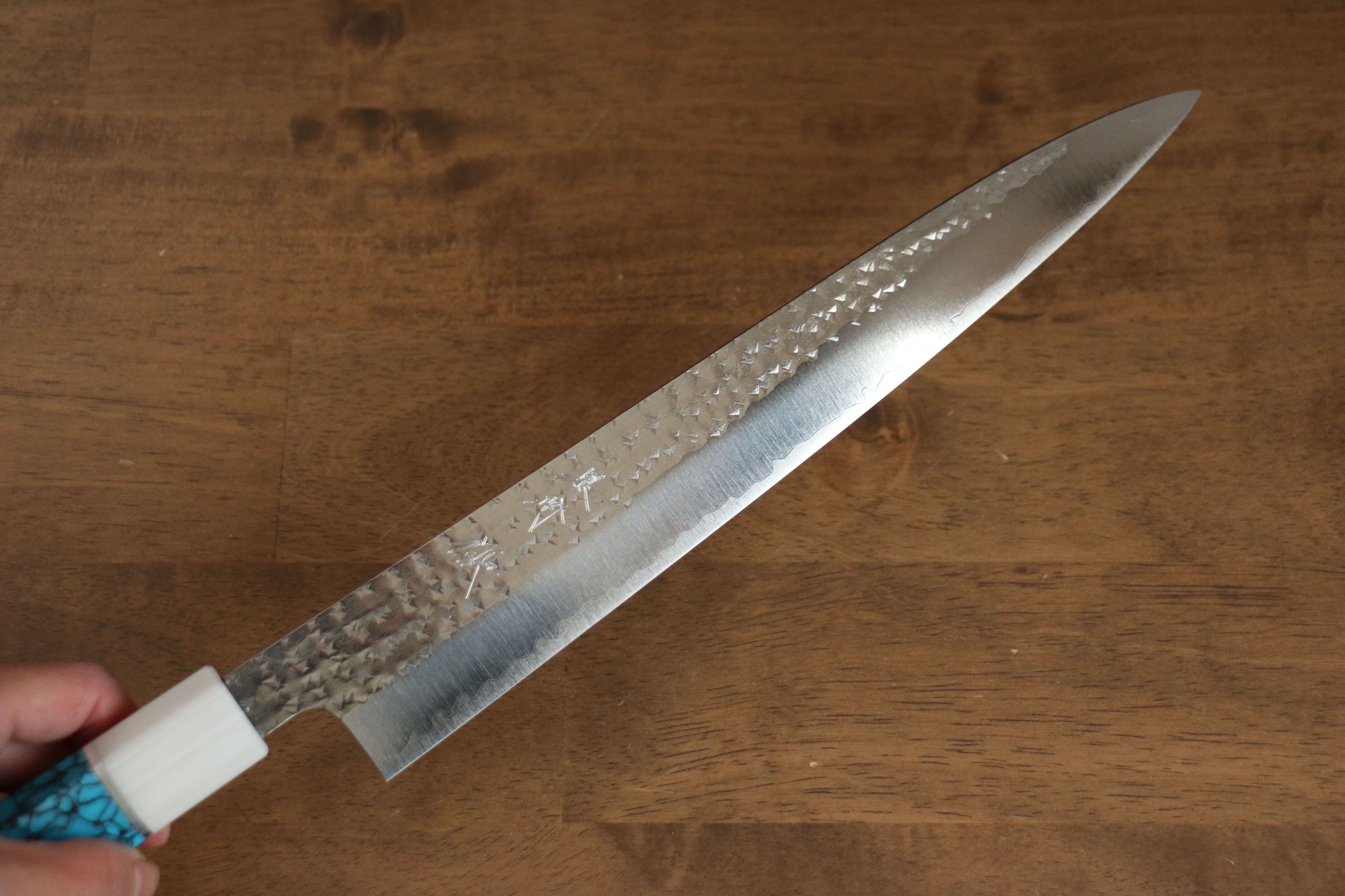 黑崎 優 閃光 SG2 鎚目 筋引 270mm 土耳其石(兩側帶白色環型設計) 握把 - 清助刃物